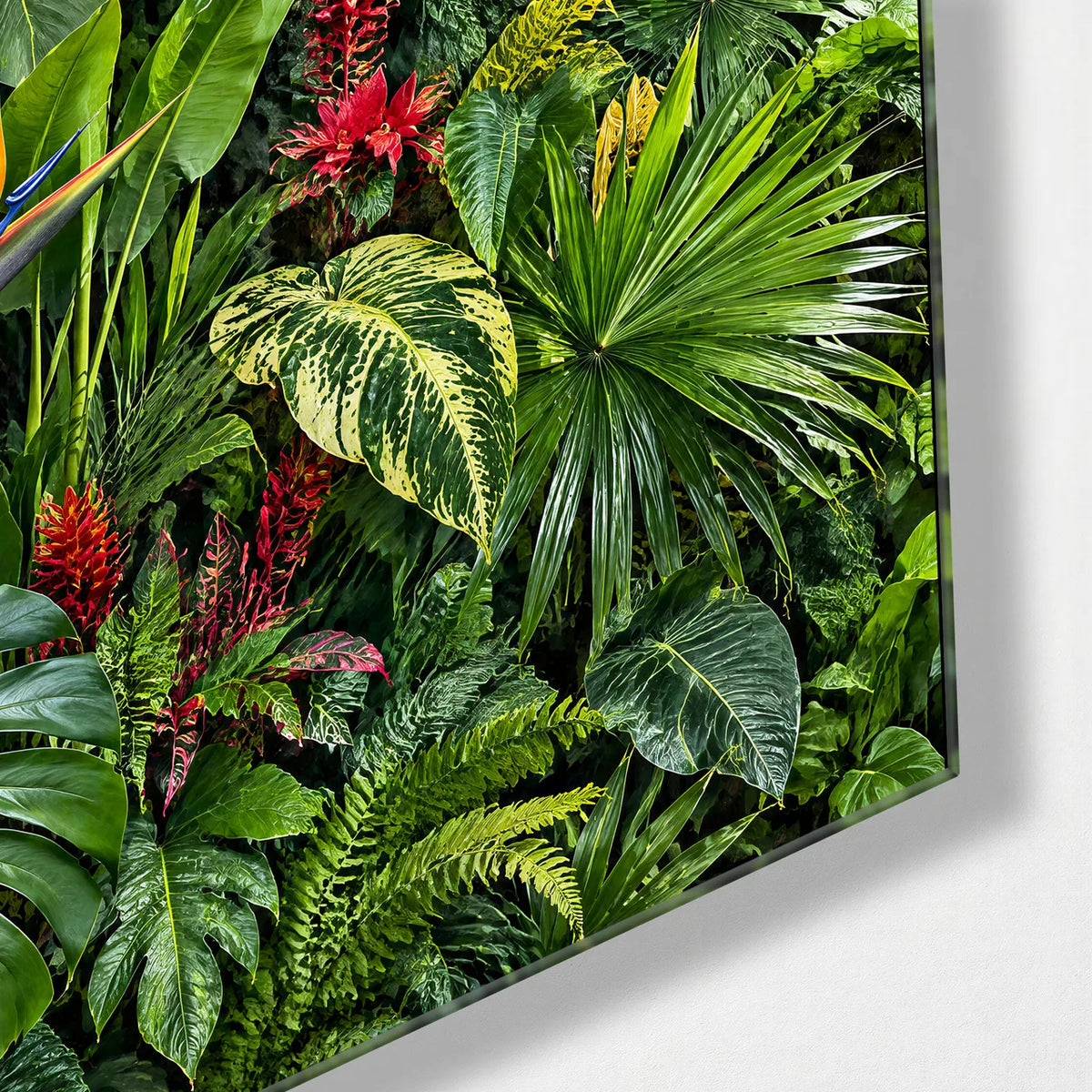 Jungle Wall Trio — corner detail of one glass panel