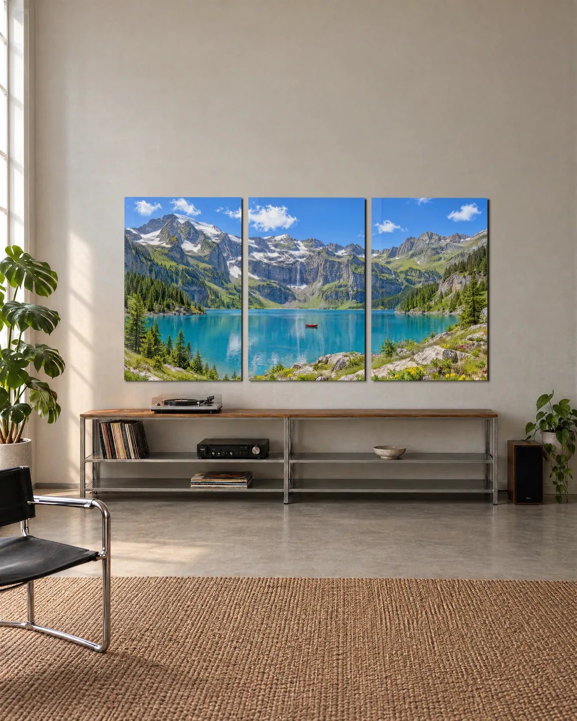 Alpine Lake Trio — 3-panel set shown in a living space