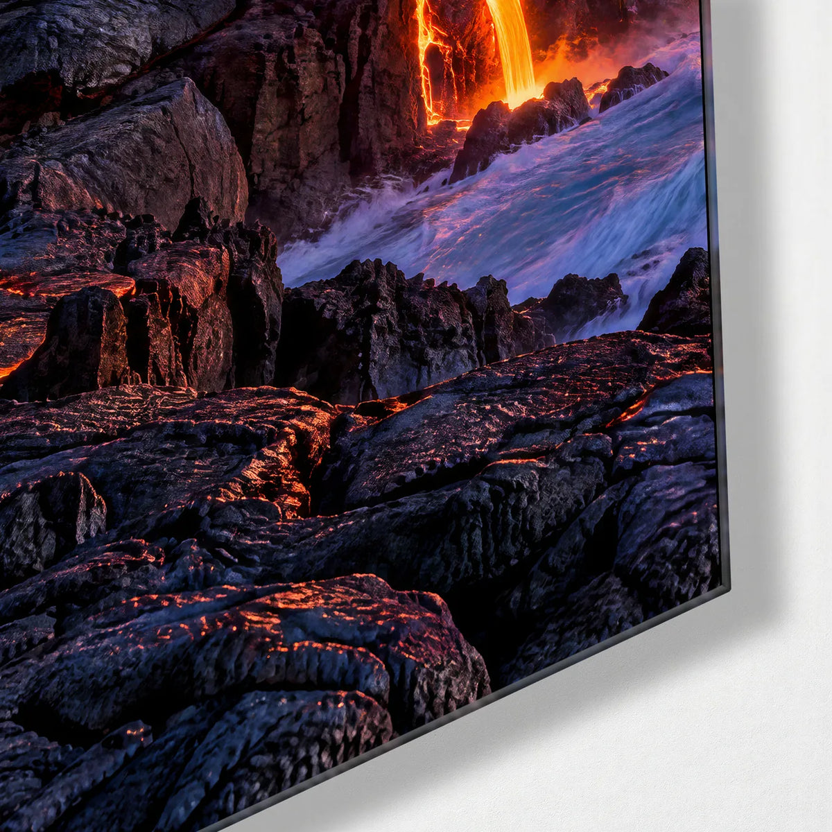 Lava Meets Sea Trio — corner detail of one glass panel