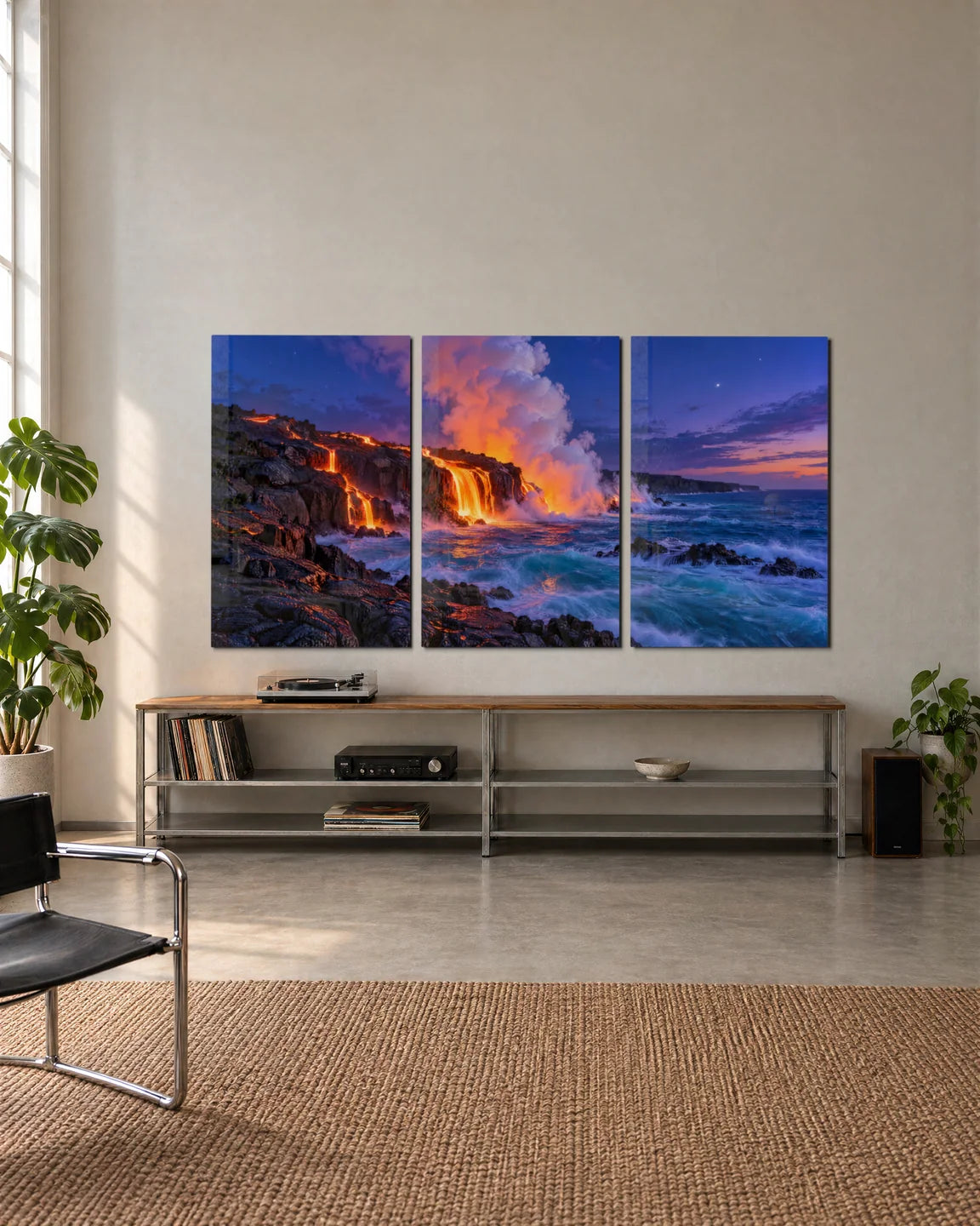 Lava Meets Sea Trio — 3-panel set shown in a living space