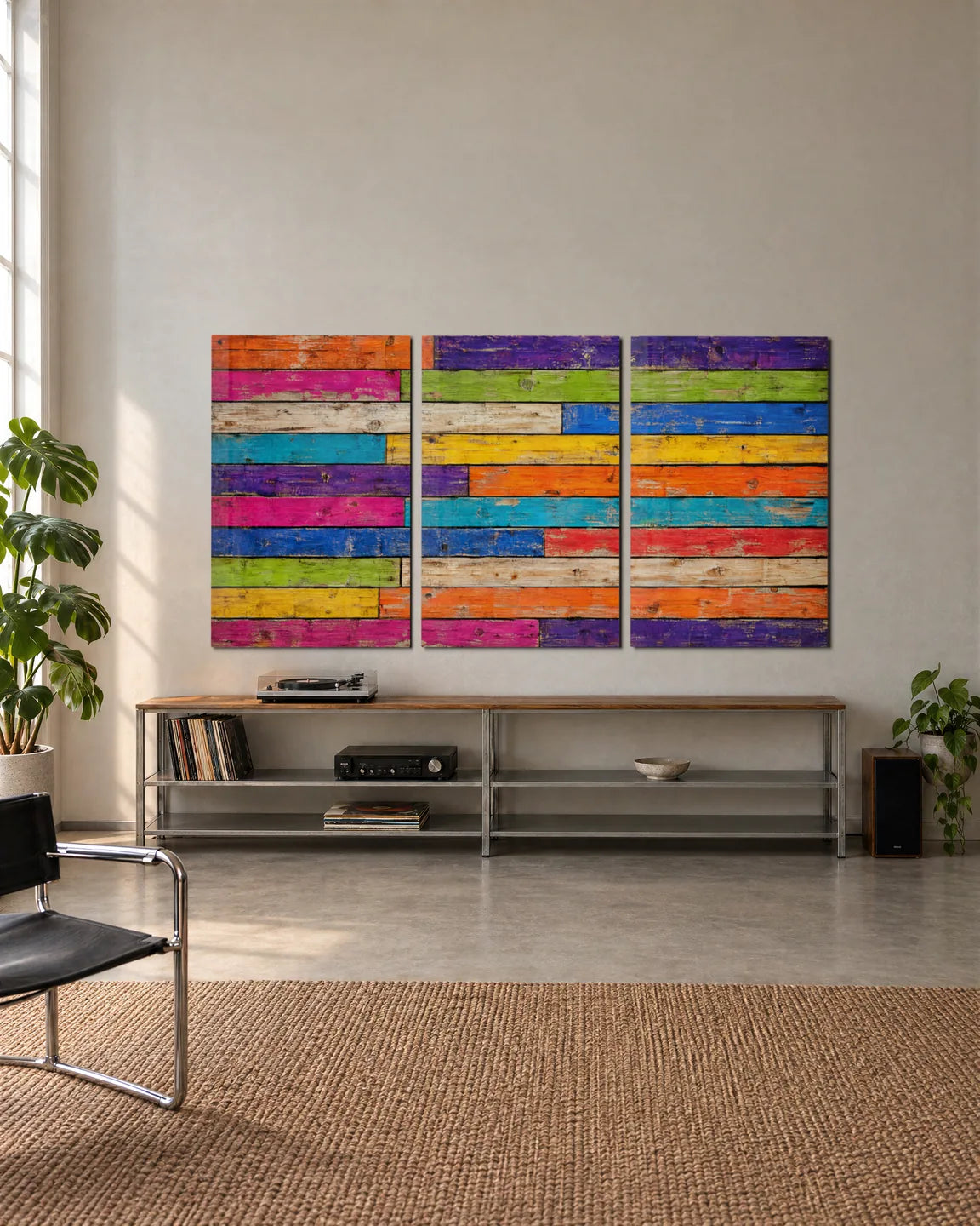 Painted Planks Trio — 3-panel set shown in a living space