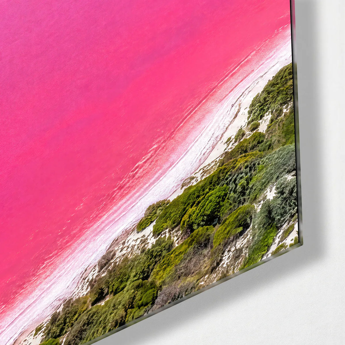 Pink Lake Coast Trio — corner detail of one glass panel
