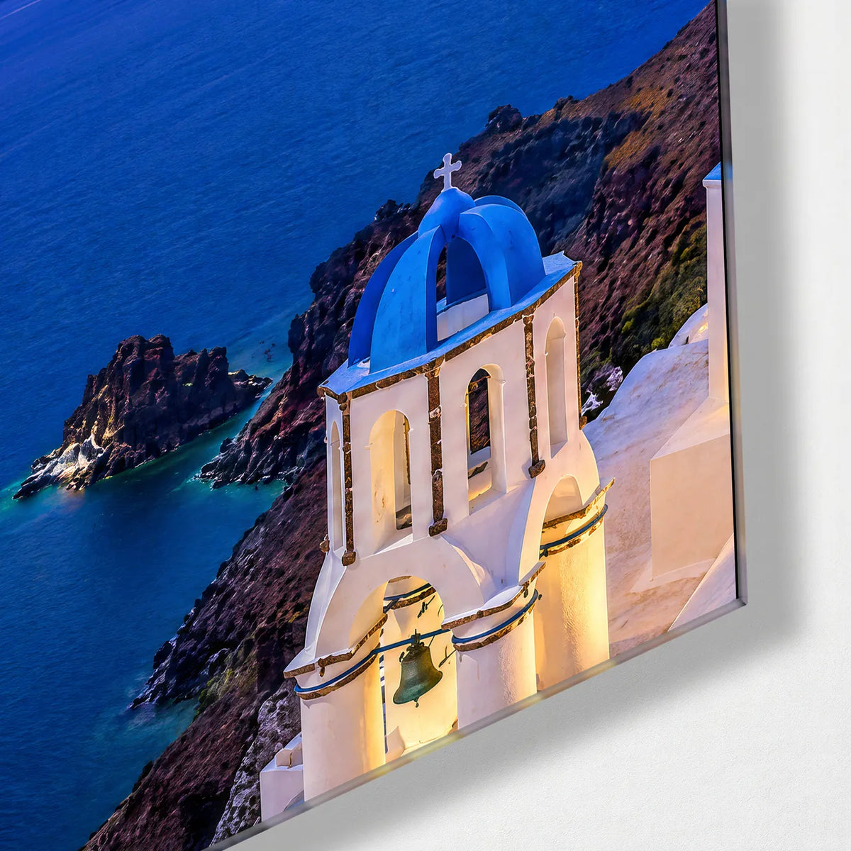 Santorini Evening Trio — corner detail of one glass panel