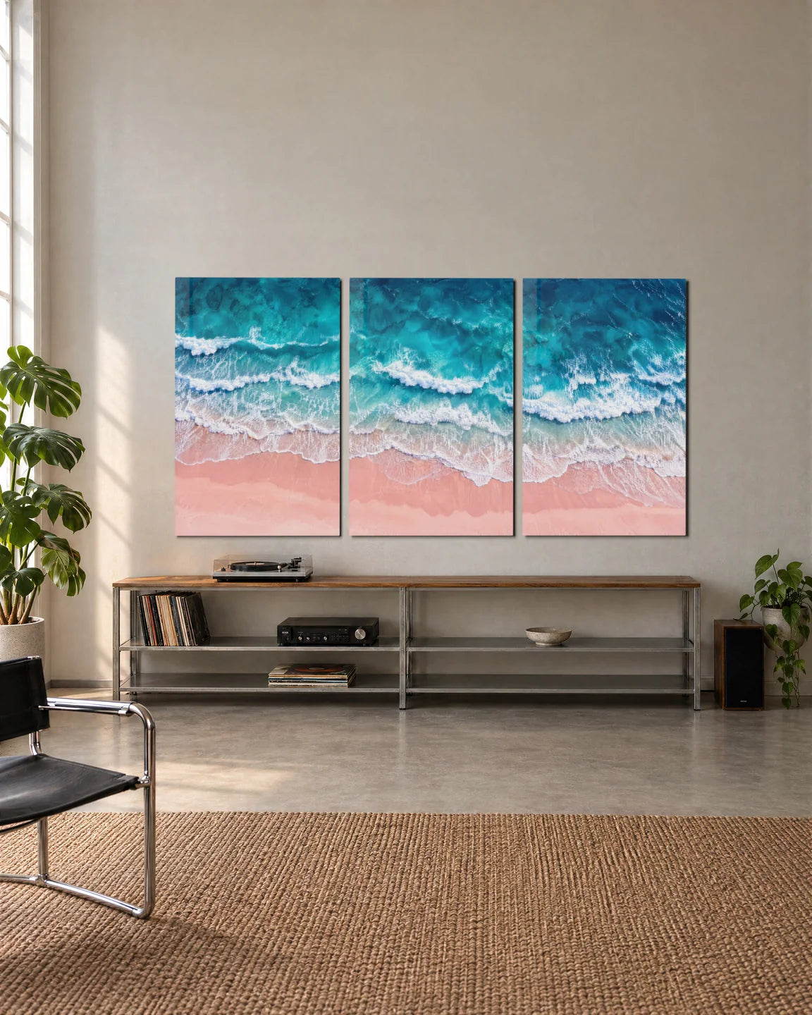 Surf From Above Trio — 3-panel set shown in a living space