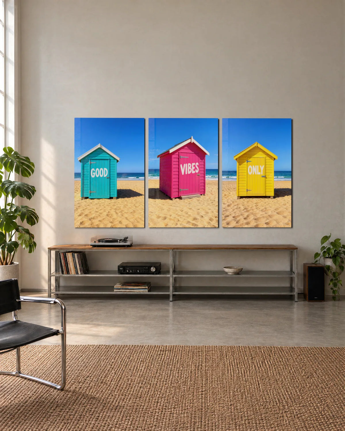 Good Vibes Only Trio — 3-panel set shown in a living space