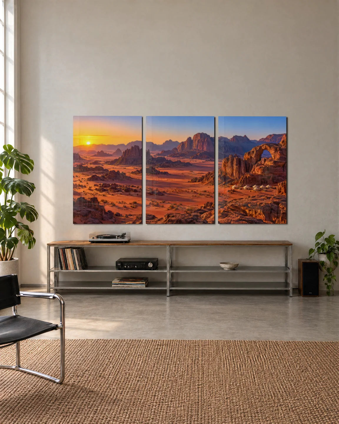 Wadi Rum Trio — 3-panel set shown in a living space