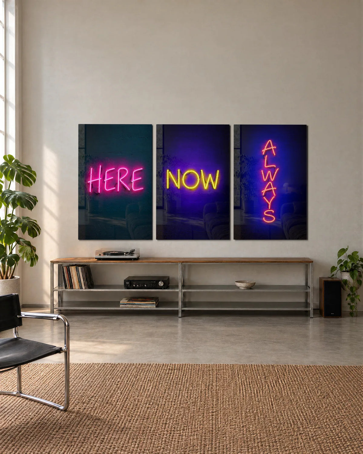 Here Now Always Trio — 3-panel set shown in a living space