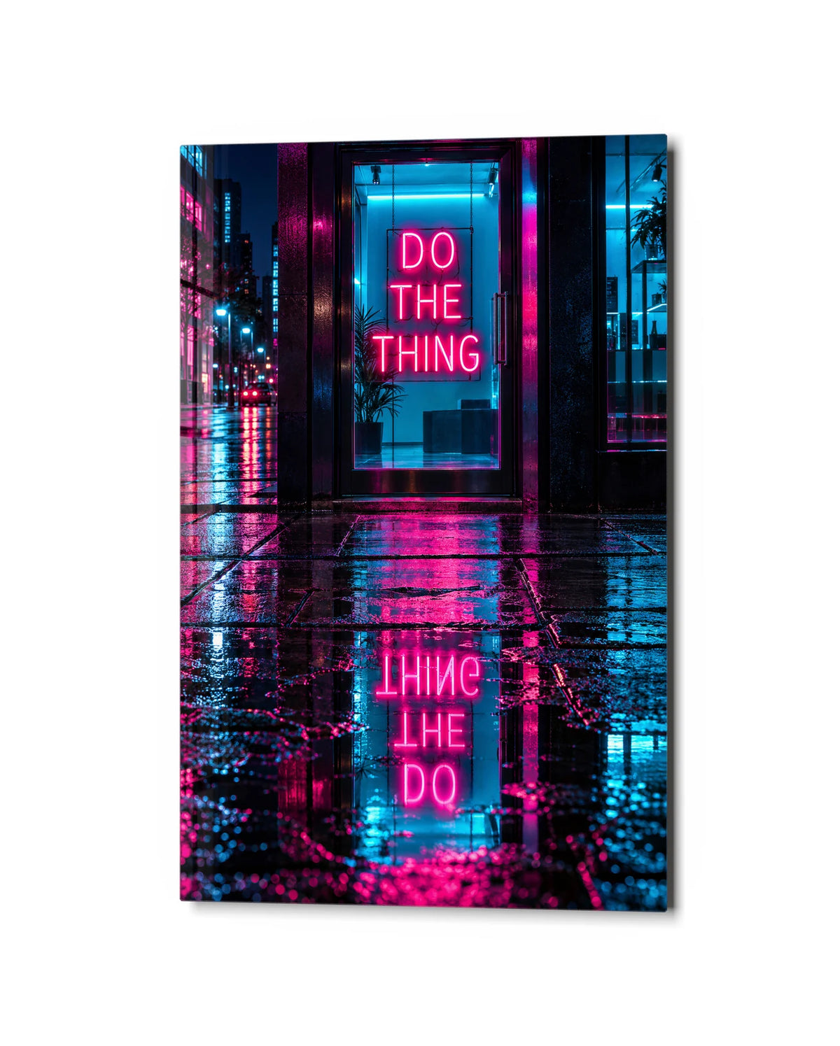 Do the Thing — studio view of glass wall art