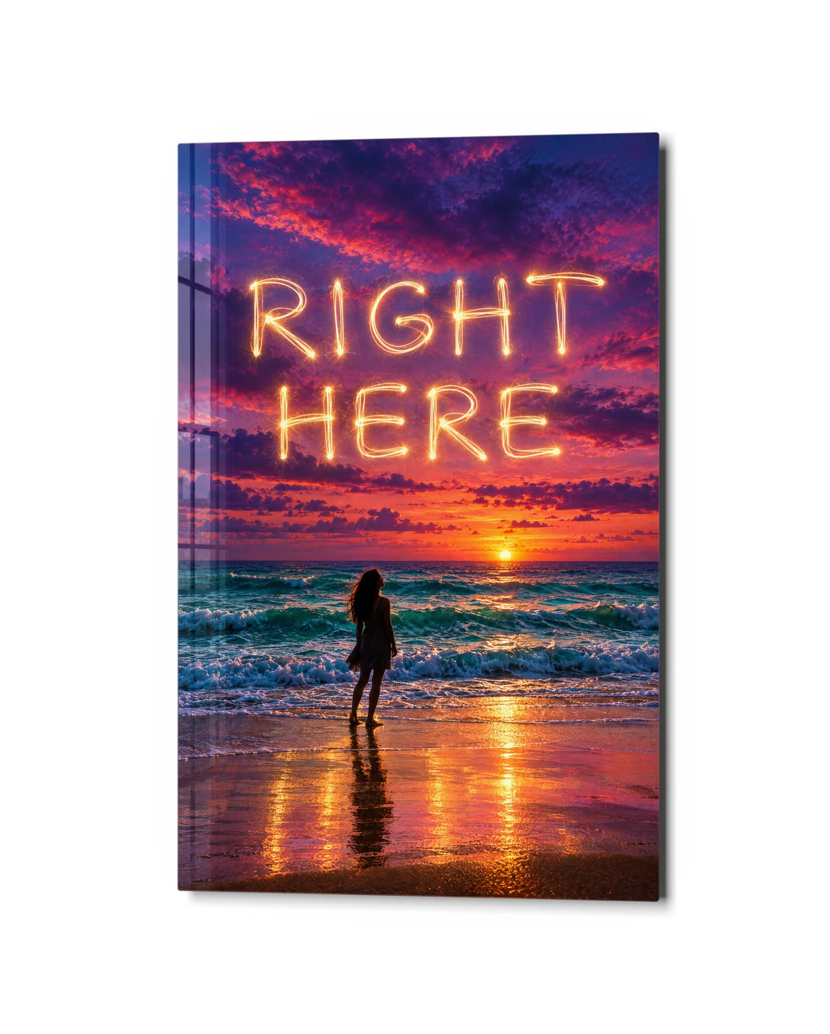 Right Here — studio view of glass wall art