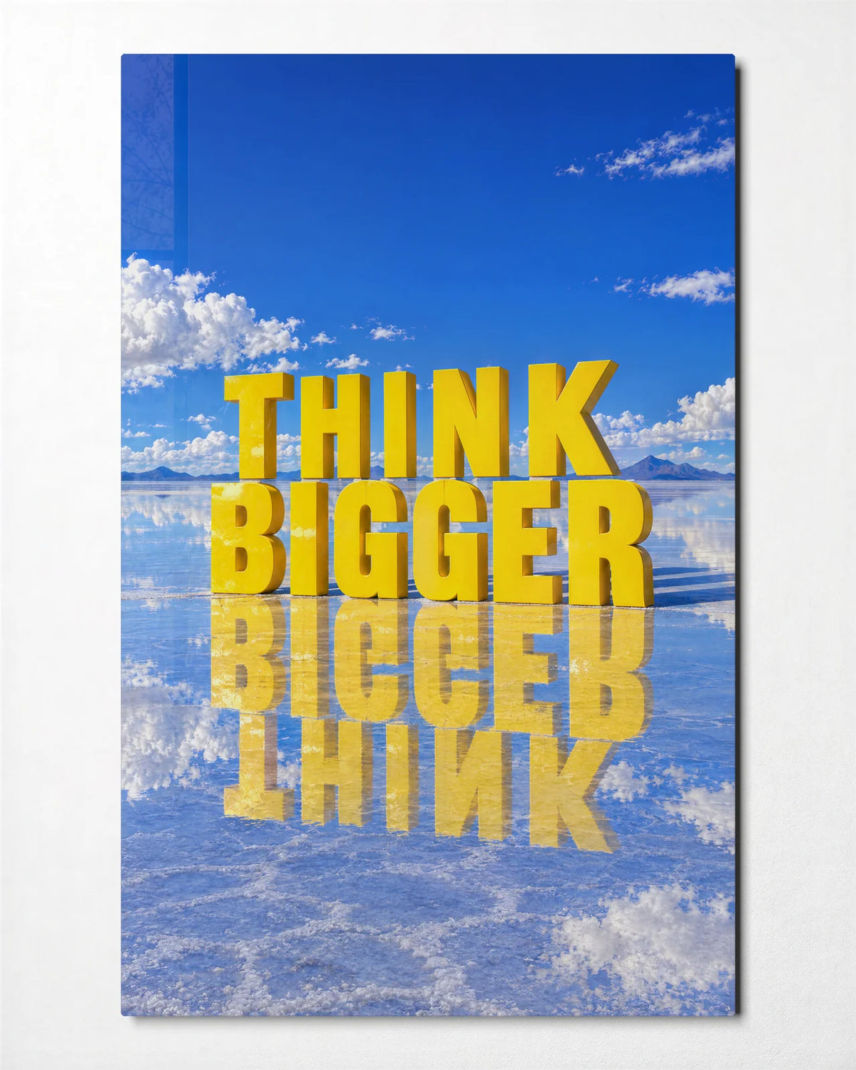 Think Bigger — front view of glass wall art