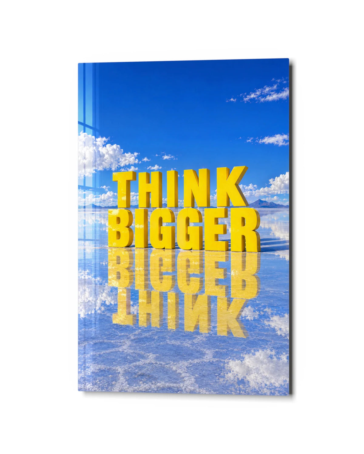 Think Bigger — studio view of glass wall art