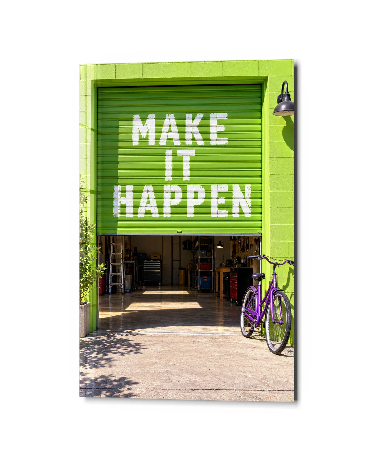 Make It Happen — studio view of glass wall art