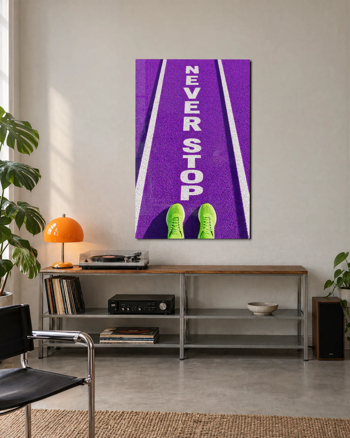 Never Stop — shown in a living space