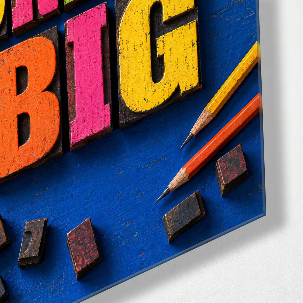 Dream Big — corner detail of glass wall art