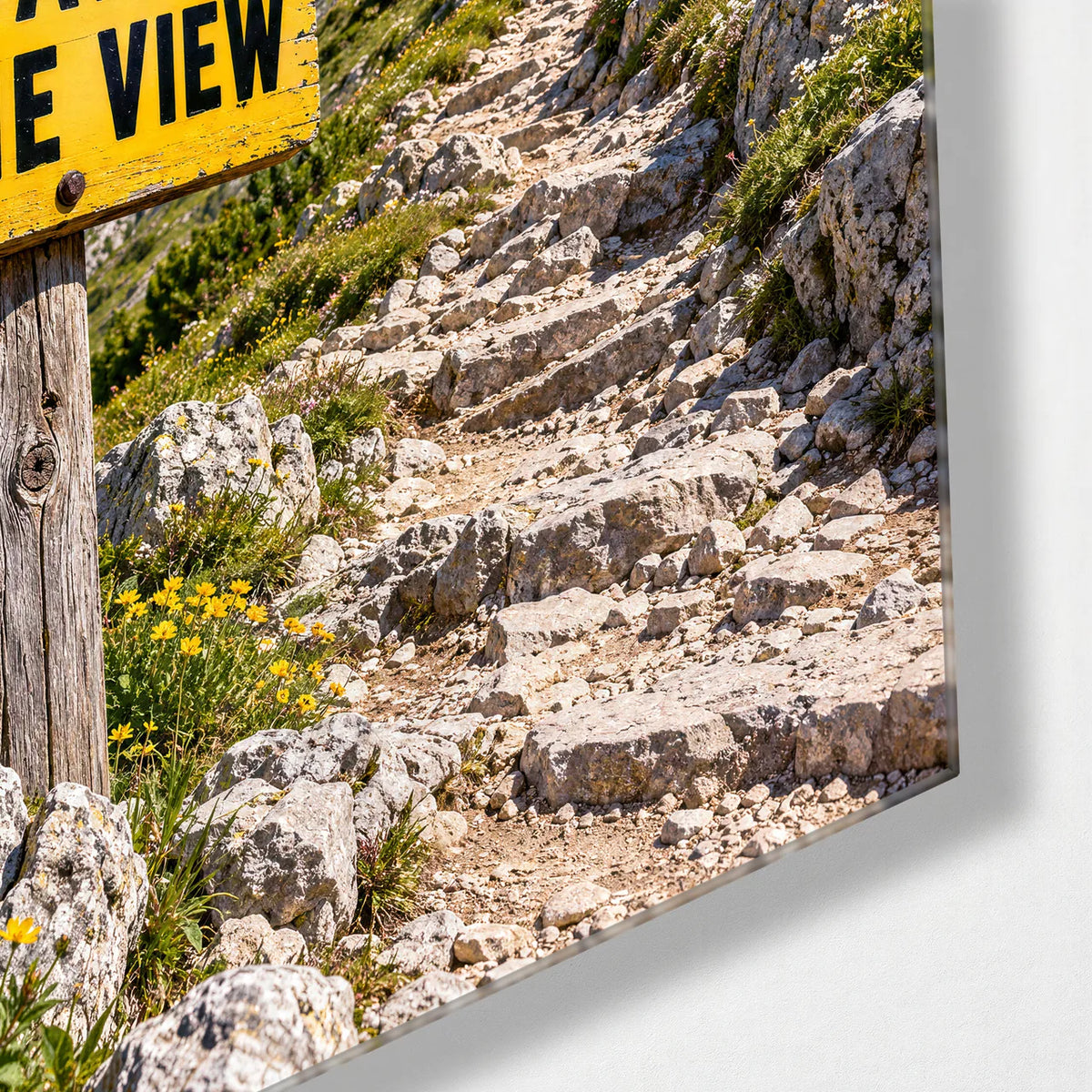 Earn the View — corner detail of glass wall art