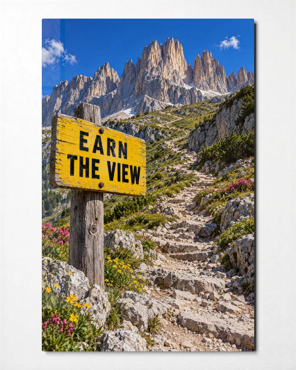 Earn the View — front view of glass wall art