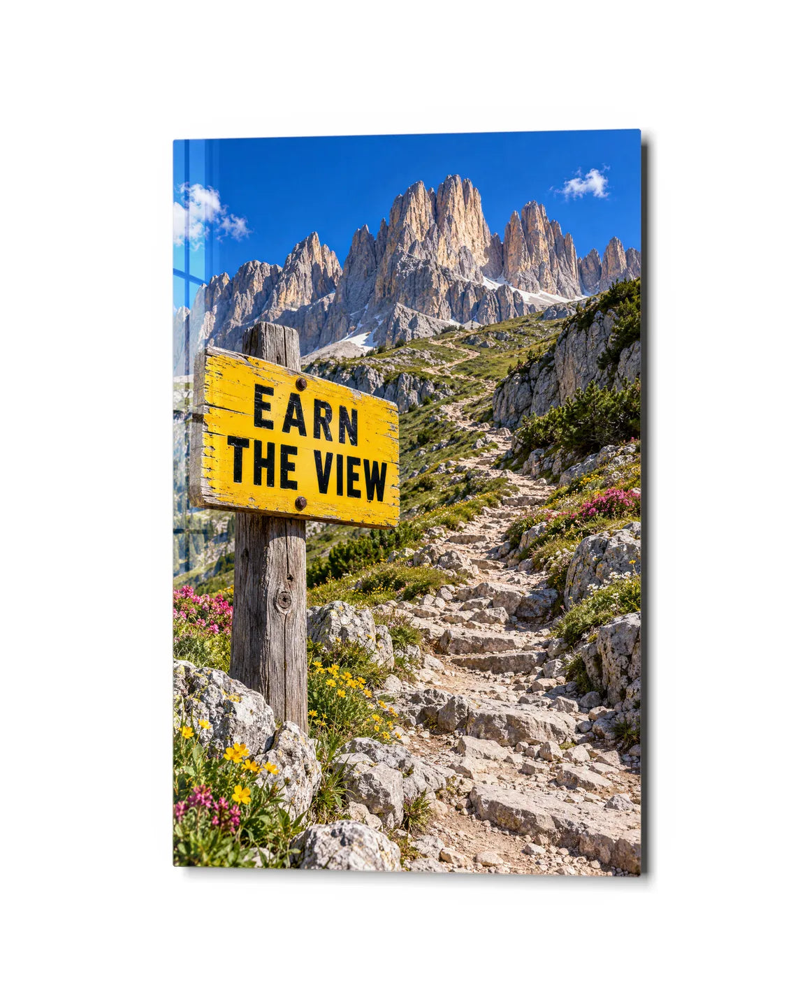 Earn the View — studio view of glass wall art