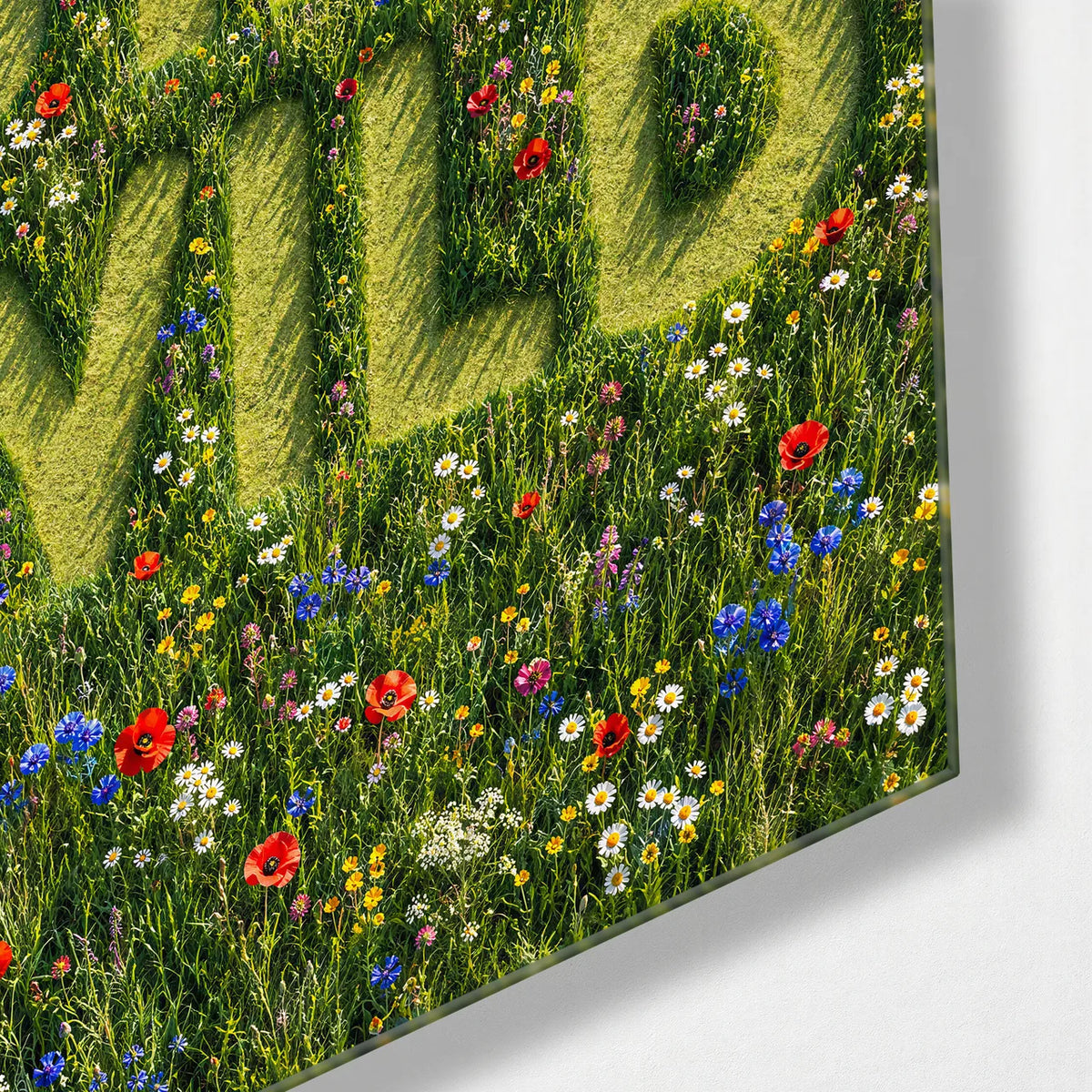 Stay Wild Meadow — corner detail of glass wall art