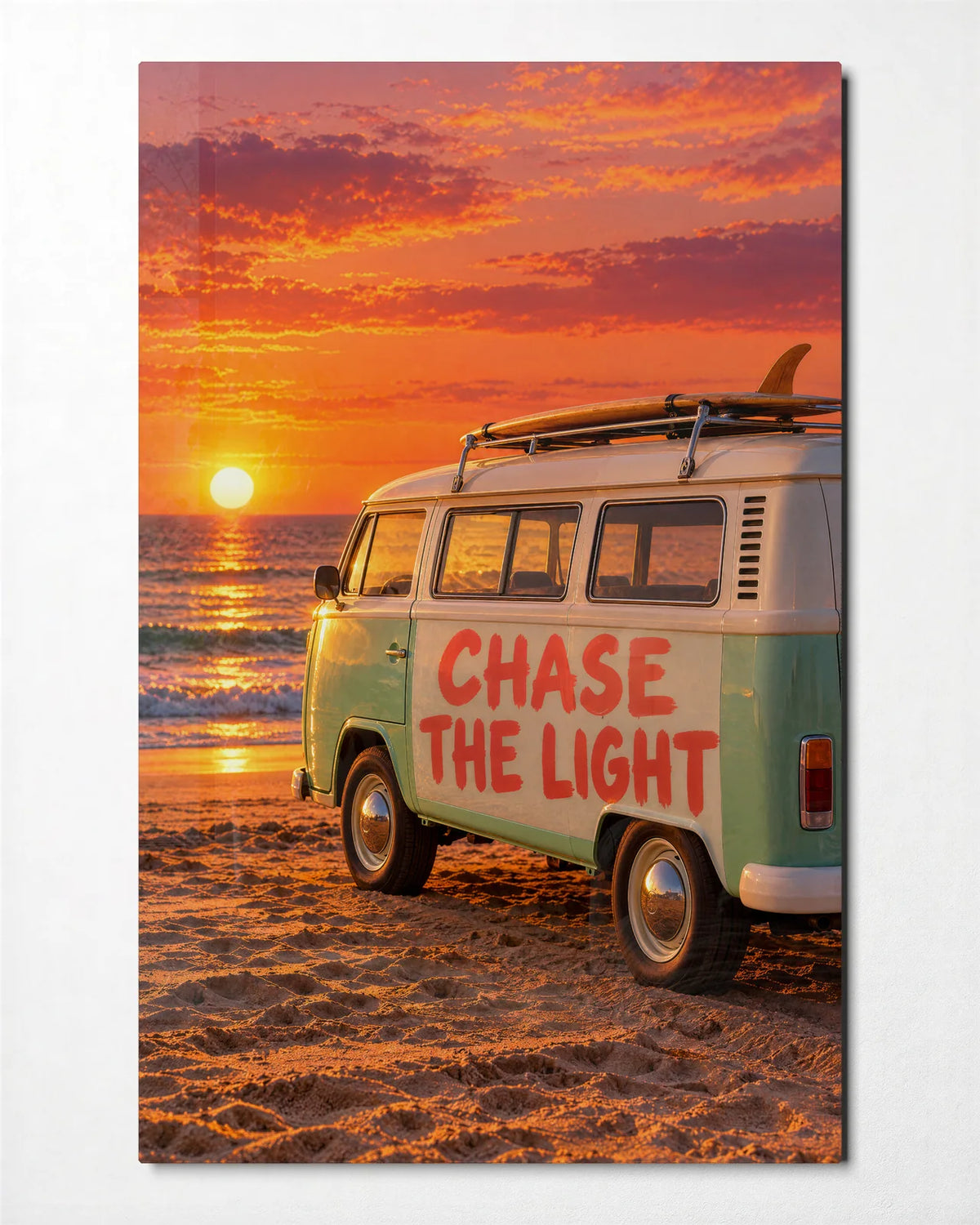 Chase the Light Van — front view of glass wall art