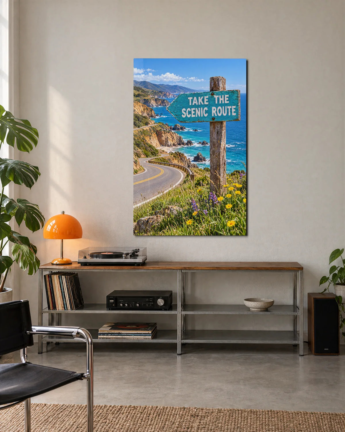Scenic Route Sign — shown in a living space