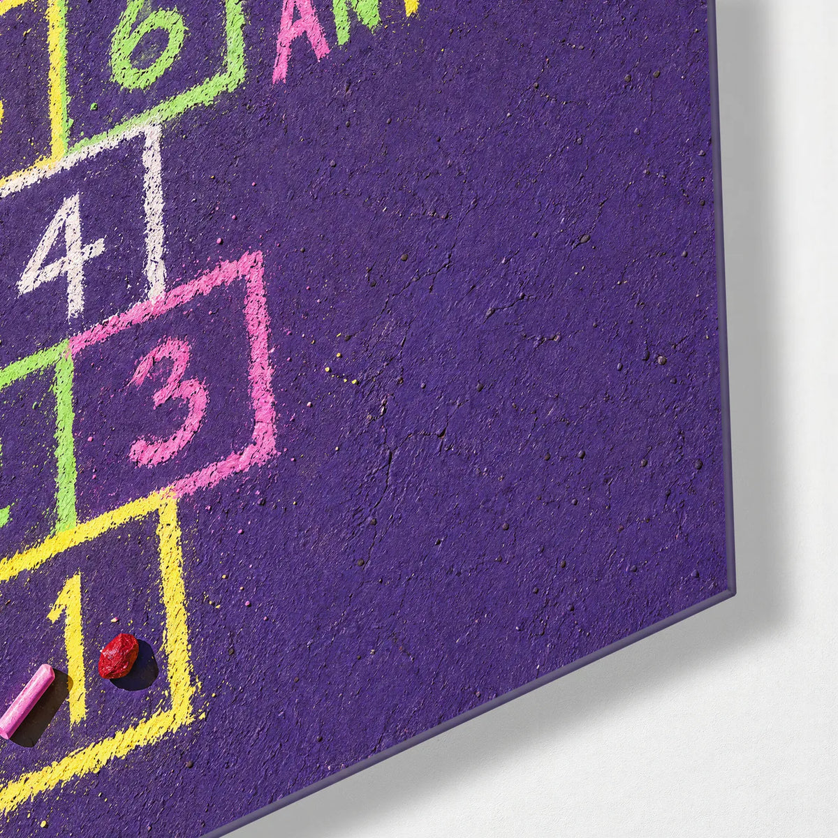 Begin Anywhere Hopscotch — corner detail of glass wall art