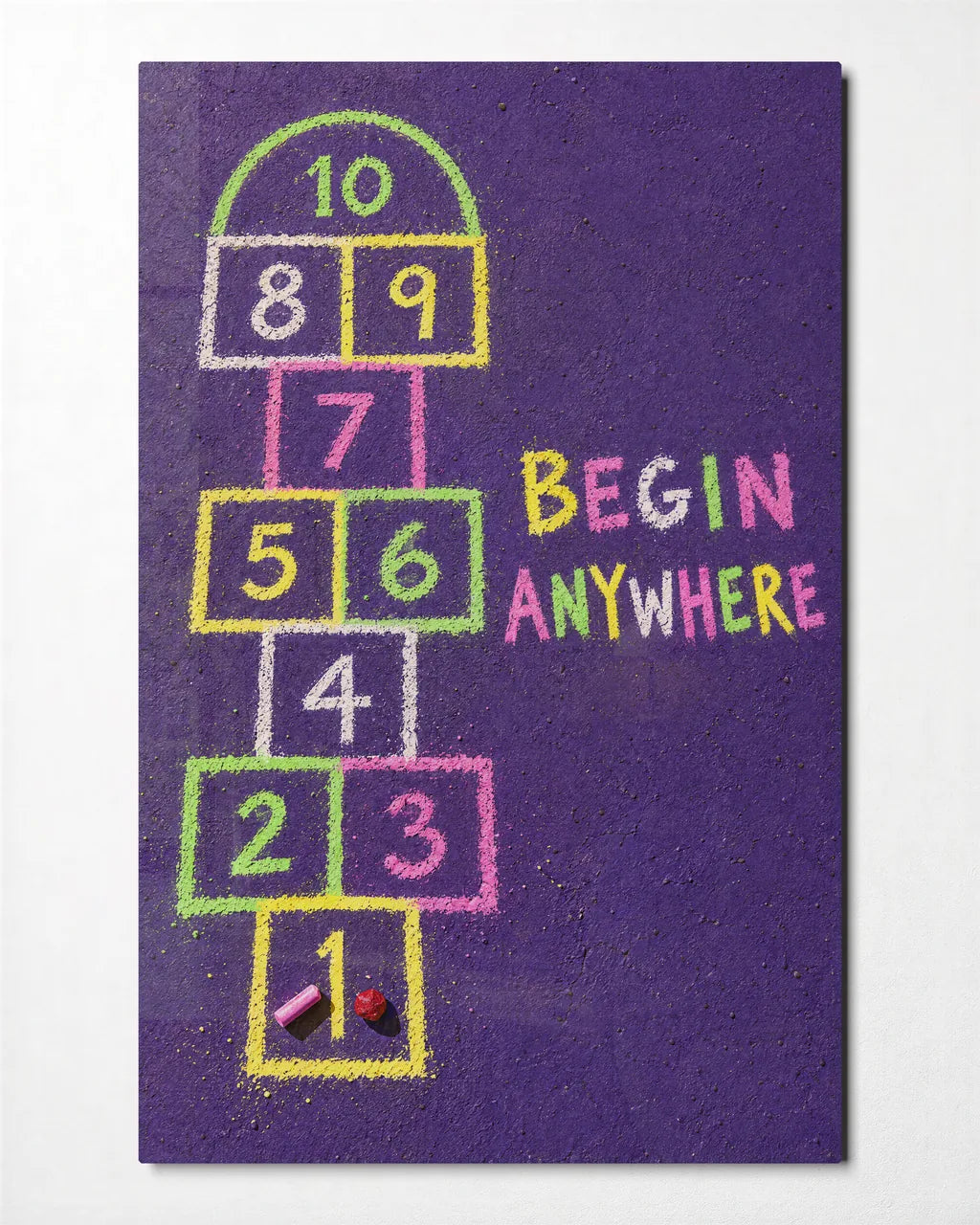 Begin Anywhere Hopscotch — front view of glass wall art