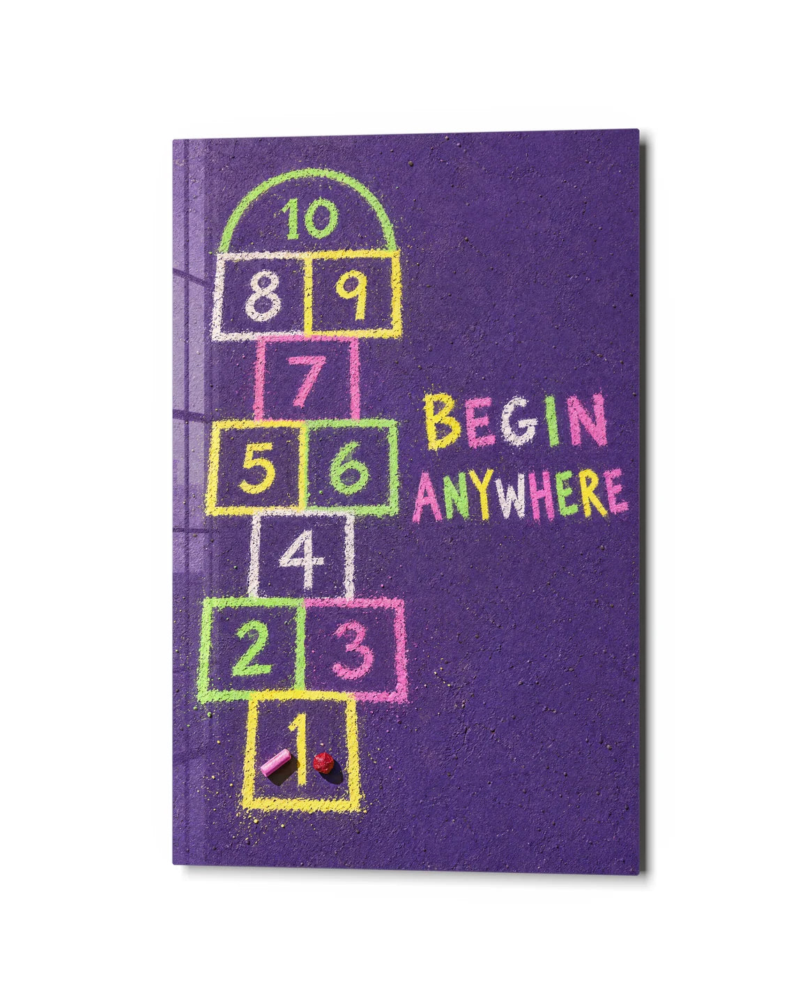 Begin Anywhere Hopscotch — studio view of glass wall art
