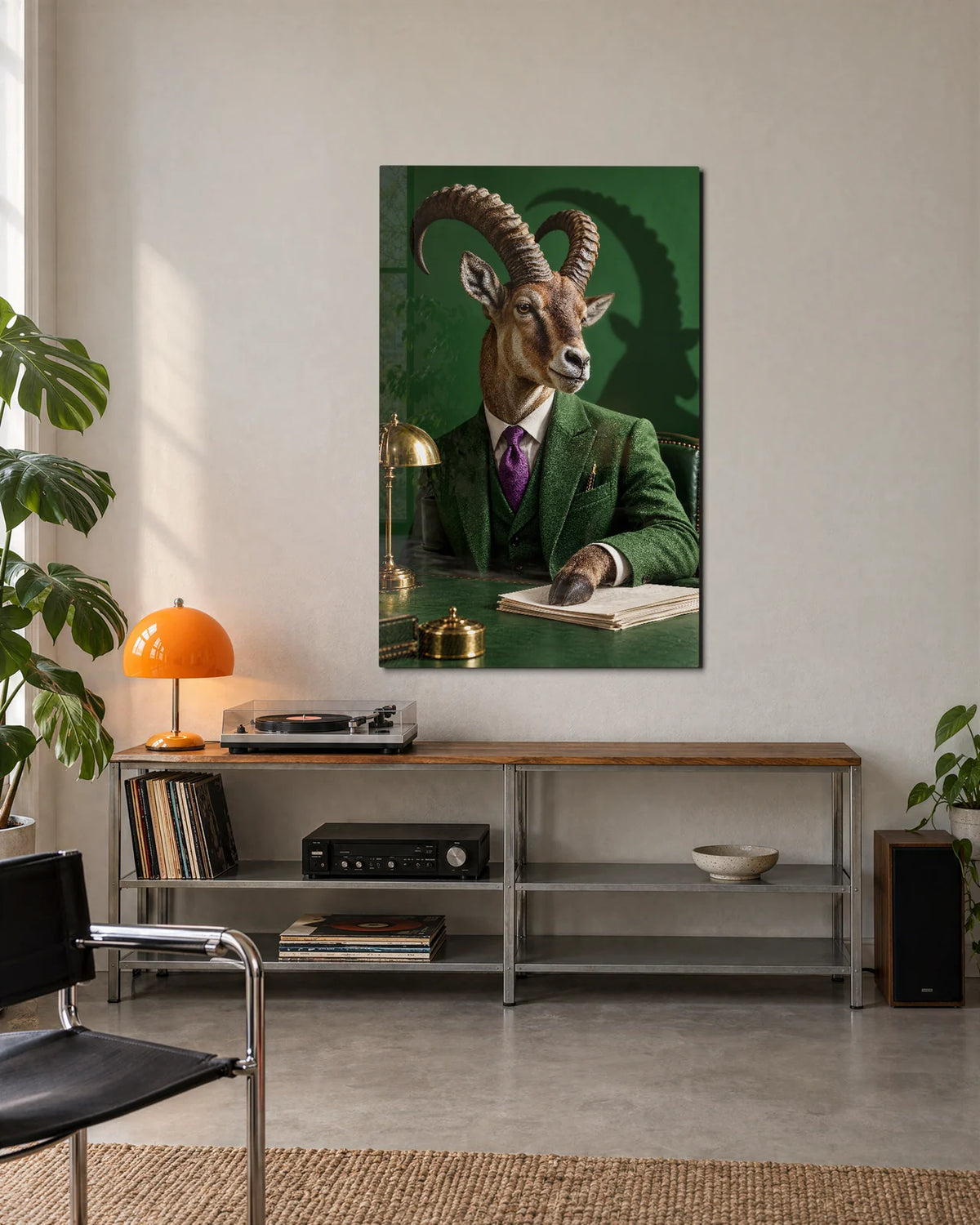 A Very Serious Goat — shown in a living space