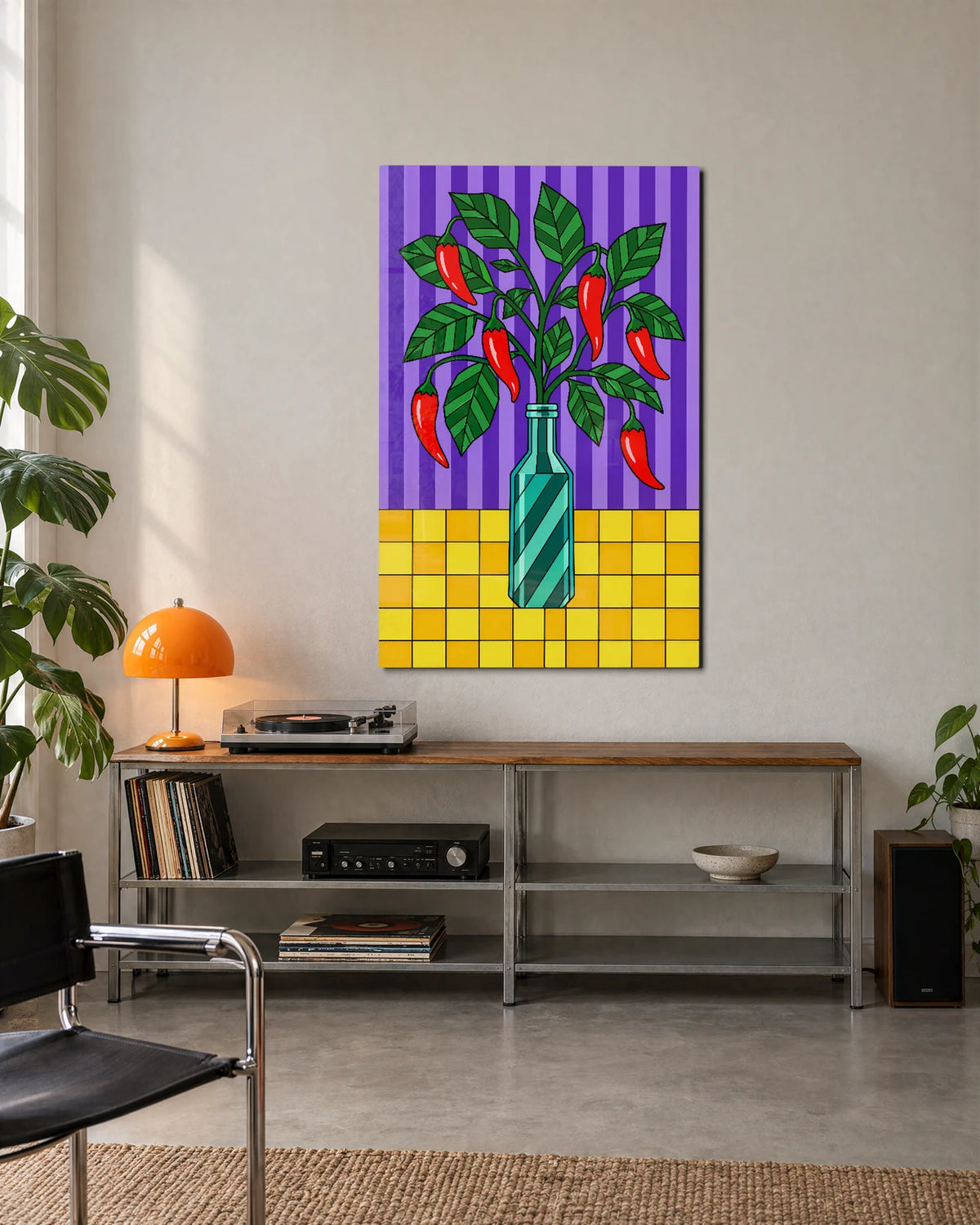 Chillies in a Bottle — shown in a living space