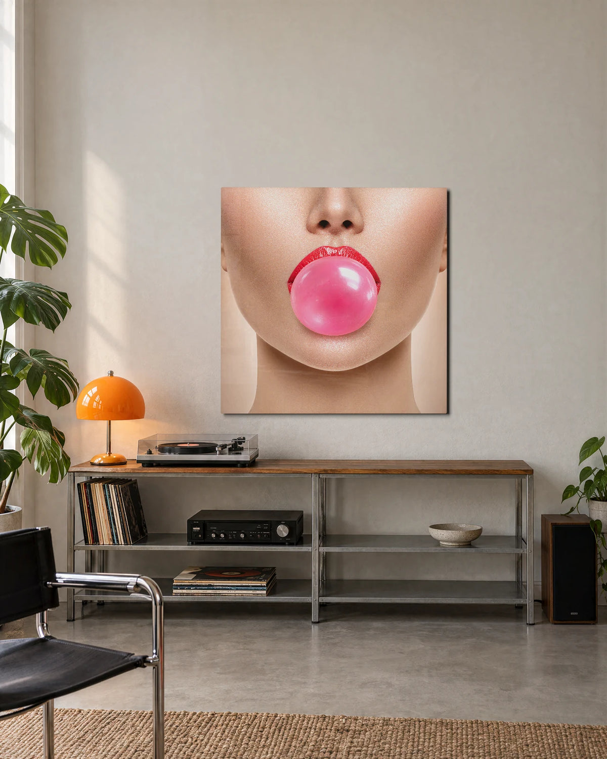 Bubble Gum Lips — shown in a living space