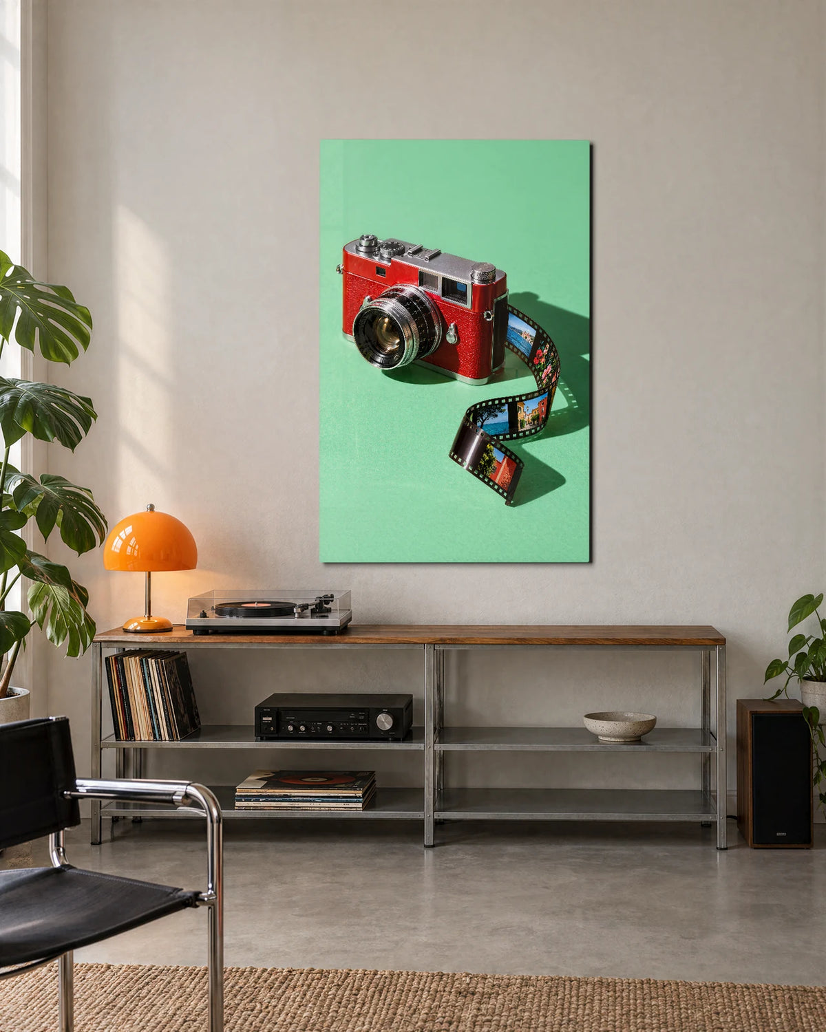 Red Camera on Mint — shown in a living space