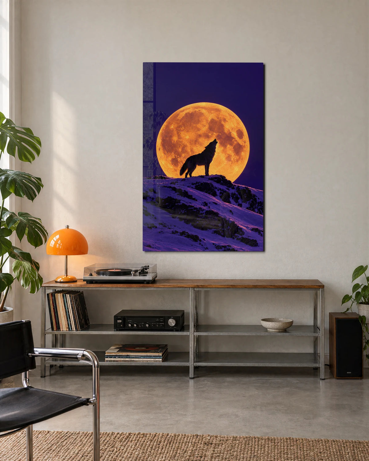 Wolf and the Orange Moon — shown in a living space