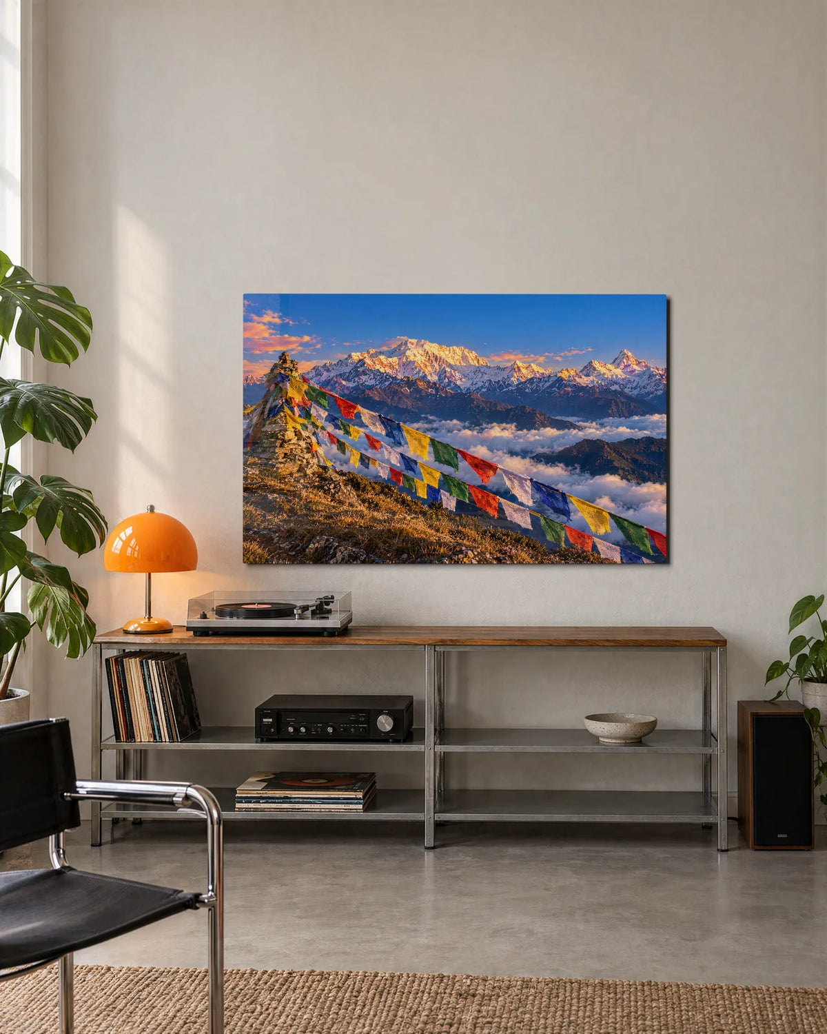 Prayer Flags over the Clouds — shown in a living space