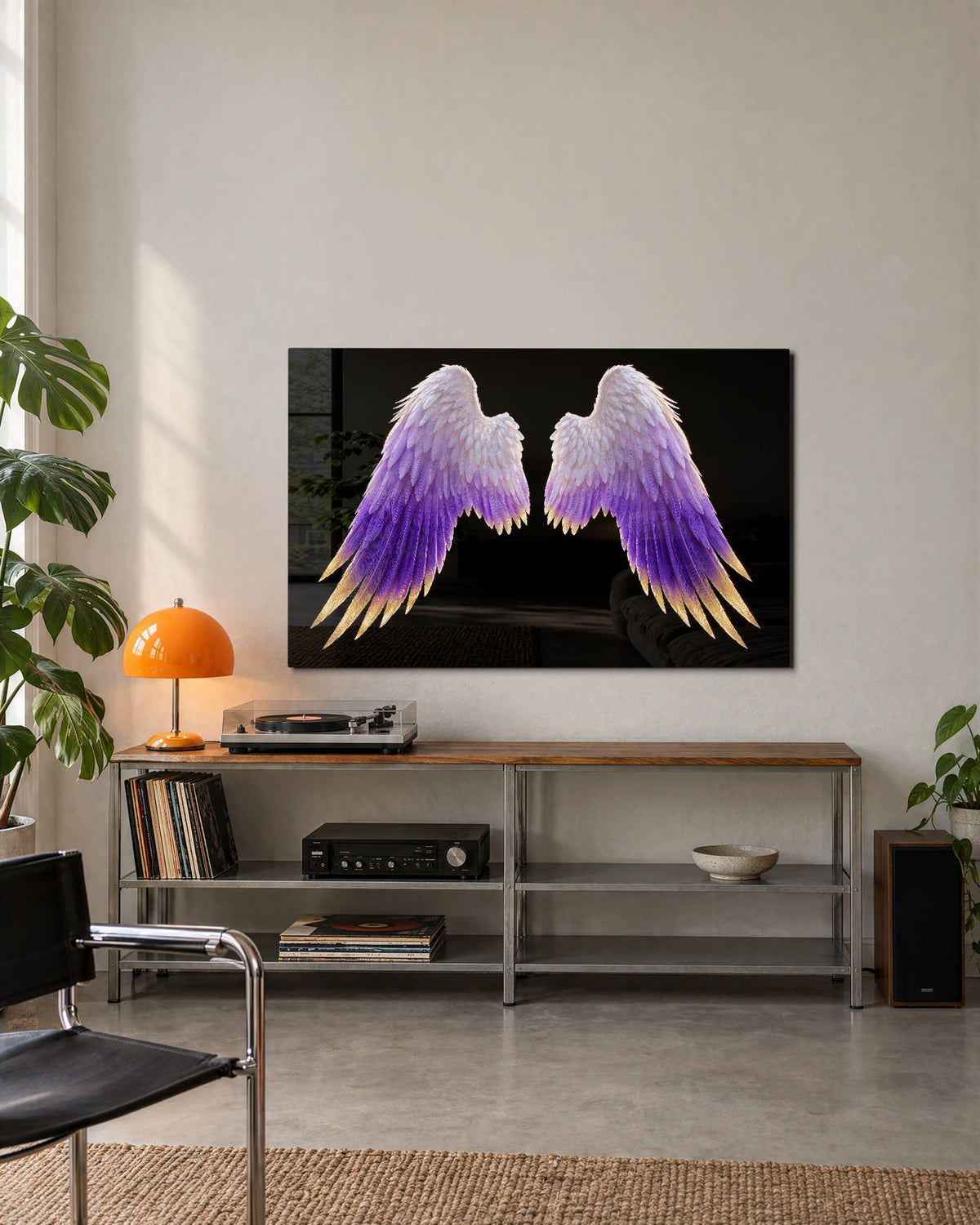 Violet Angel Wings — shown in a living space