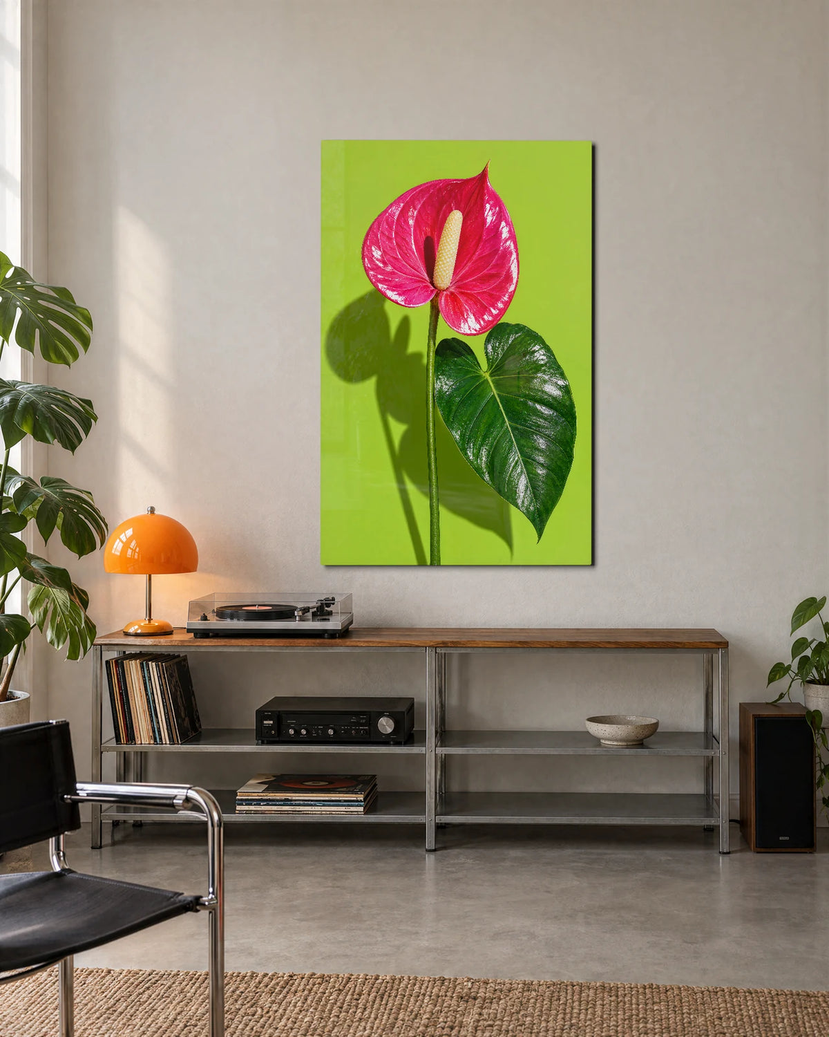 Anthurium on Lime — shown in a living space