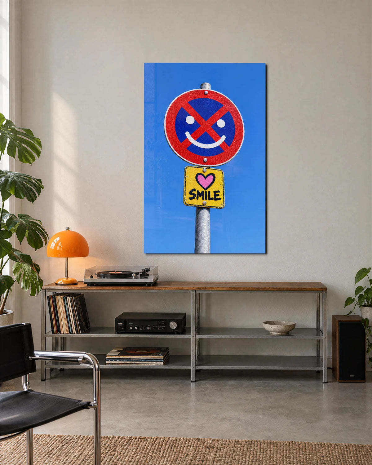 The Sign That Smiles — shown in a living space