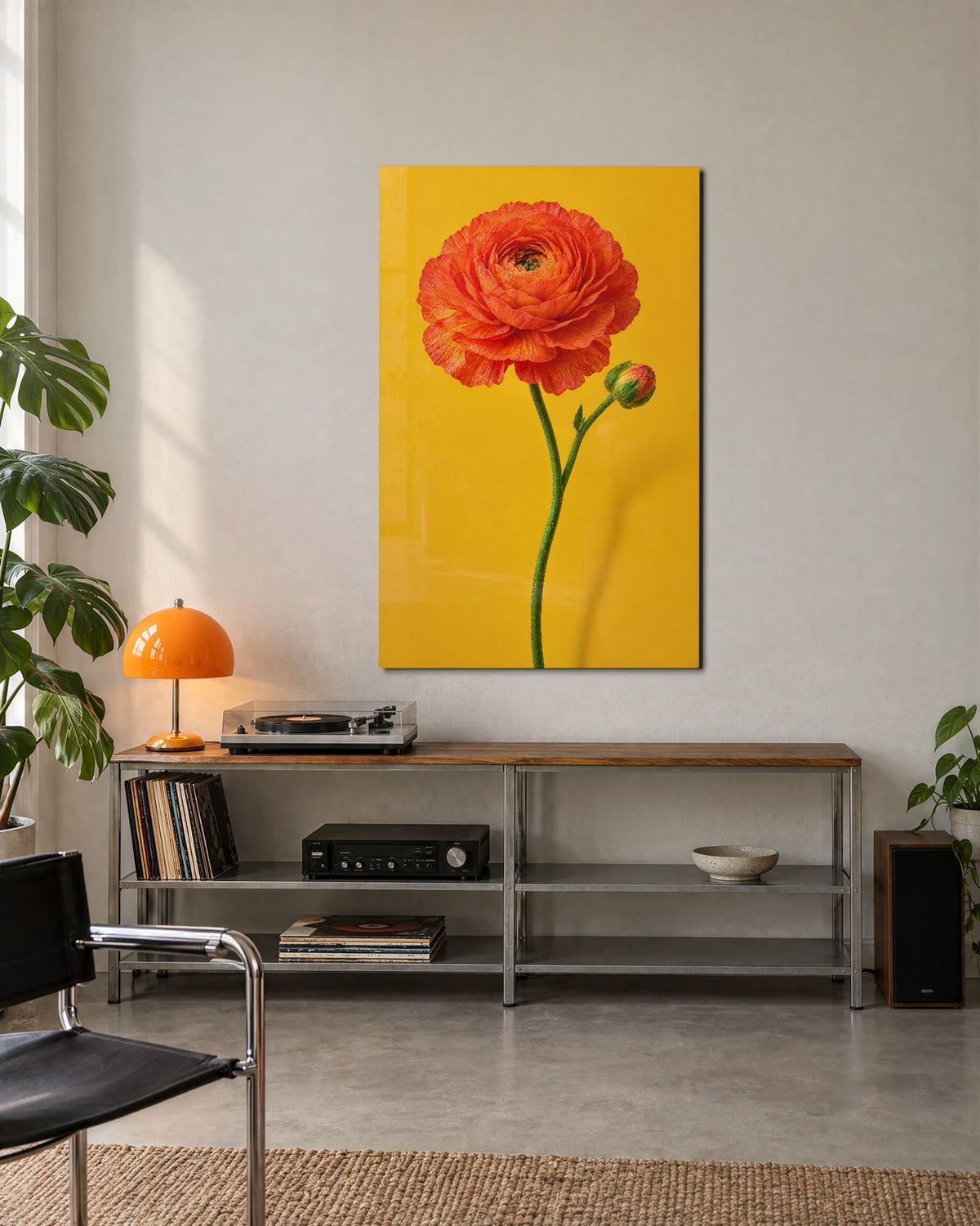 Ranunculus on Mustard — shown in a living space