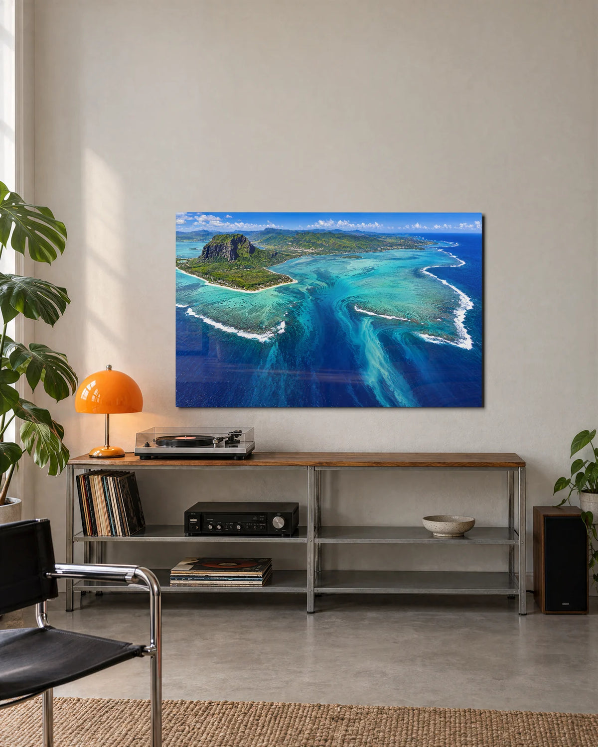 Underwater Waterfall Mauritius — shown in a living space