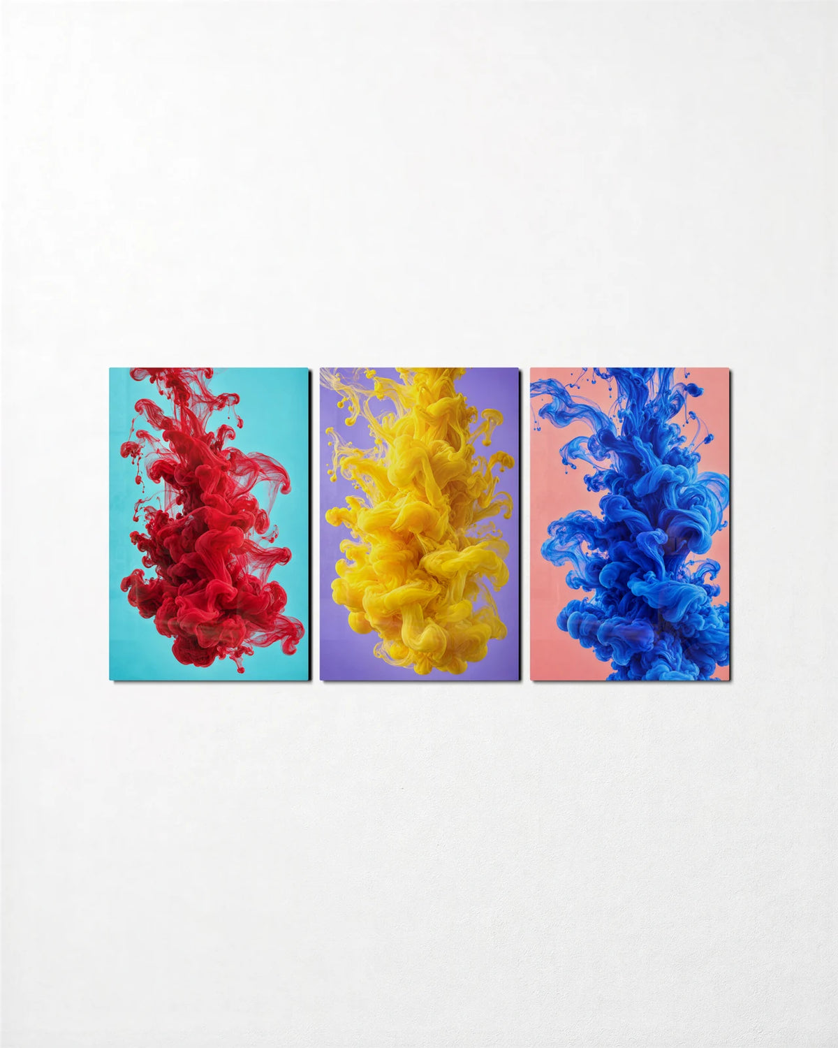 Ink Clouds Trio — 3-panel glass wall art set on a wall