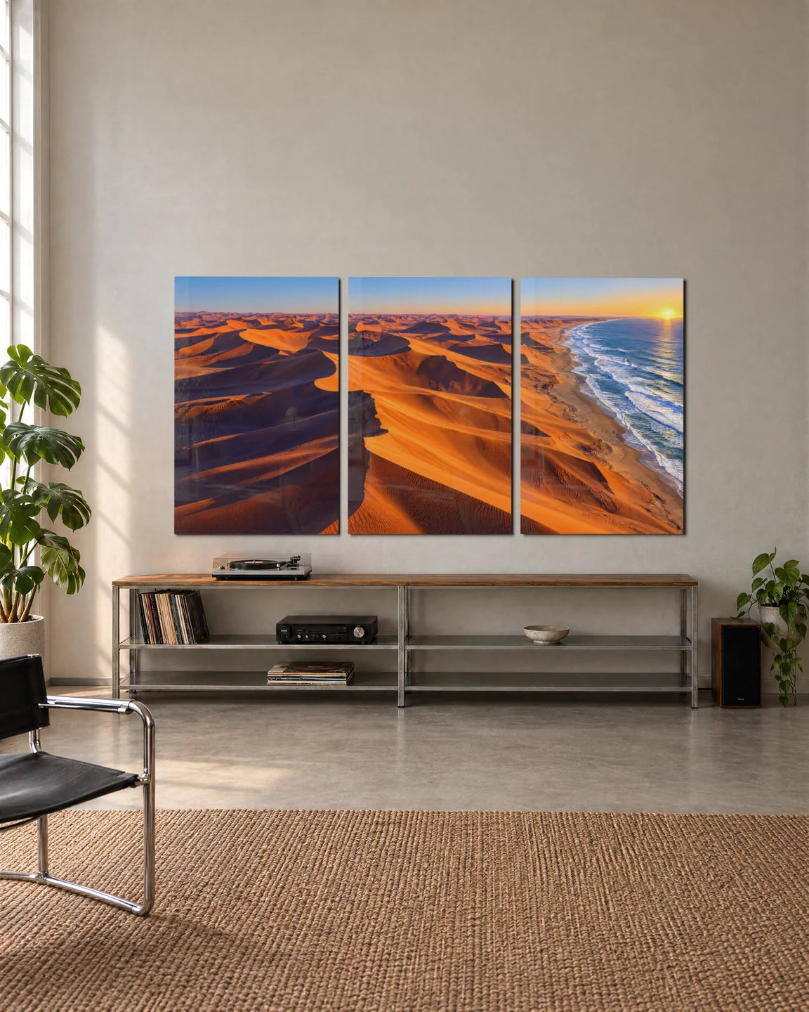 Namib Dunes Trio — 3-panel set shown in a living space