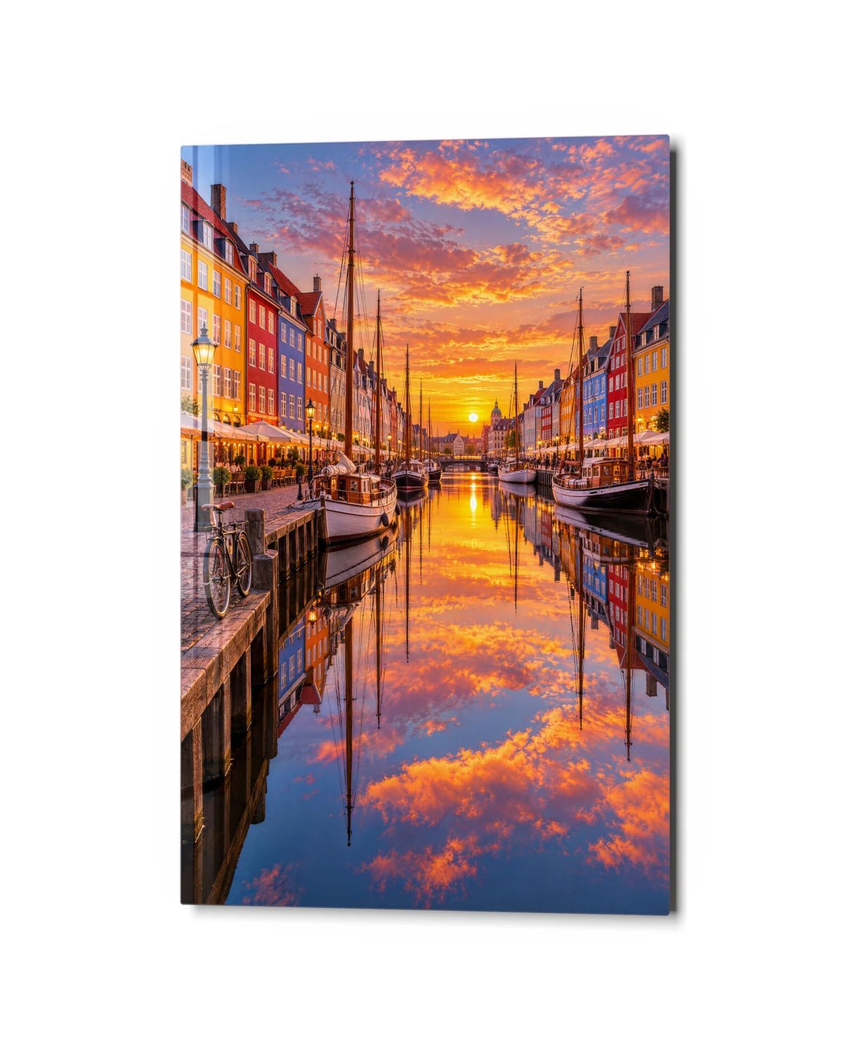 Nyhavn at Golden Hour — studio view of glass wall art