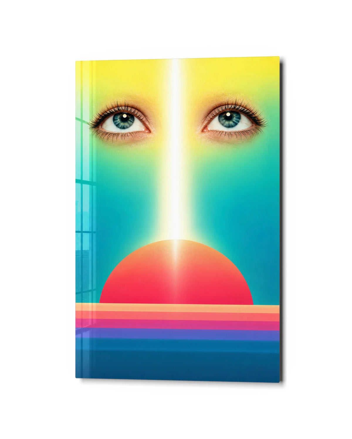 Eyes on the Sunrise — studio view of glass wall art