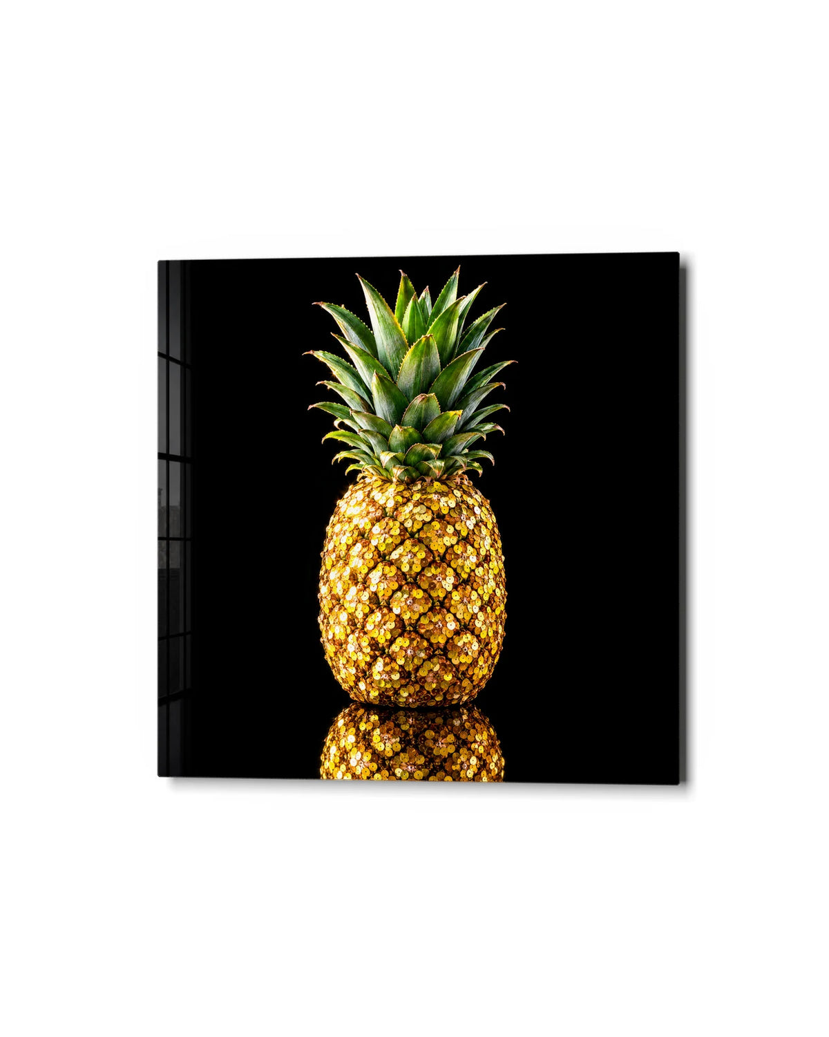 Sequin Pineapple — studio view of glass wall art