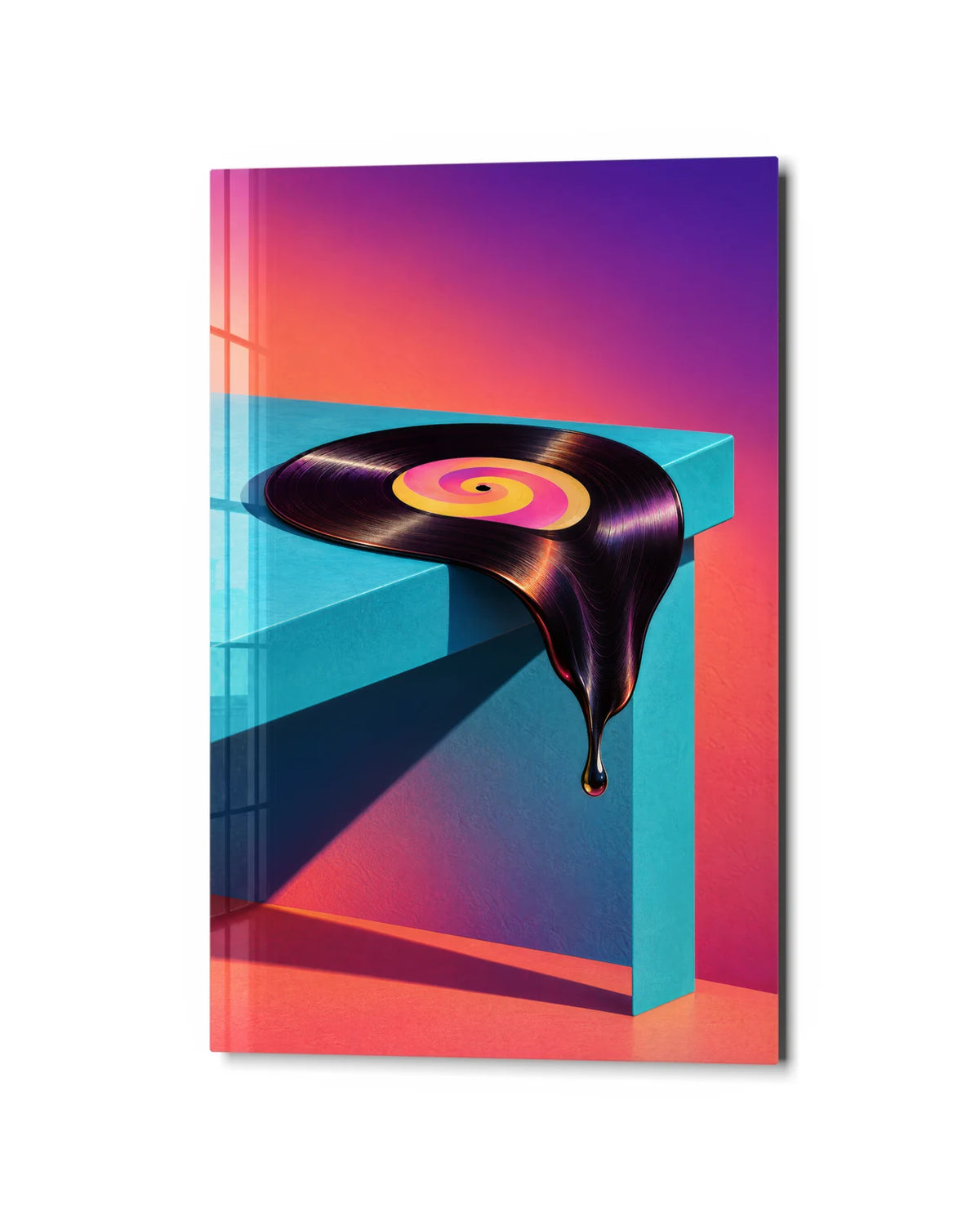 The Record Melts — studio view of glass wall art
