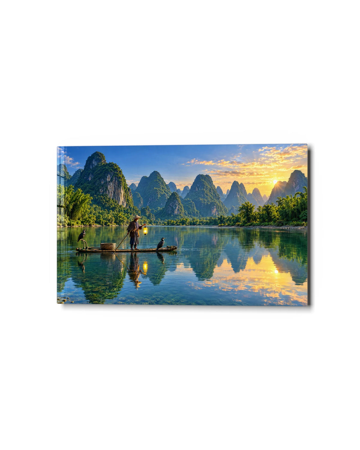 Guilin Karst at Dawn — studio view of glass wall art