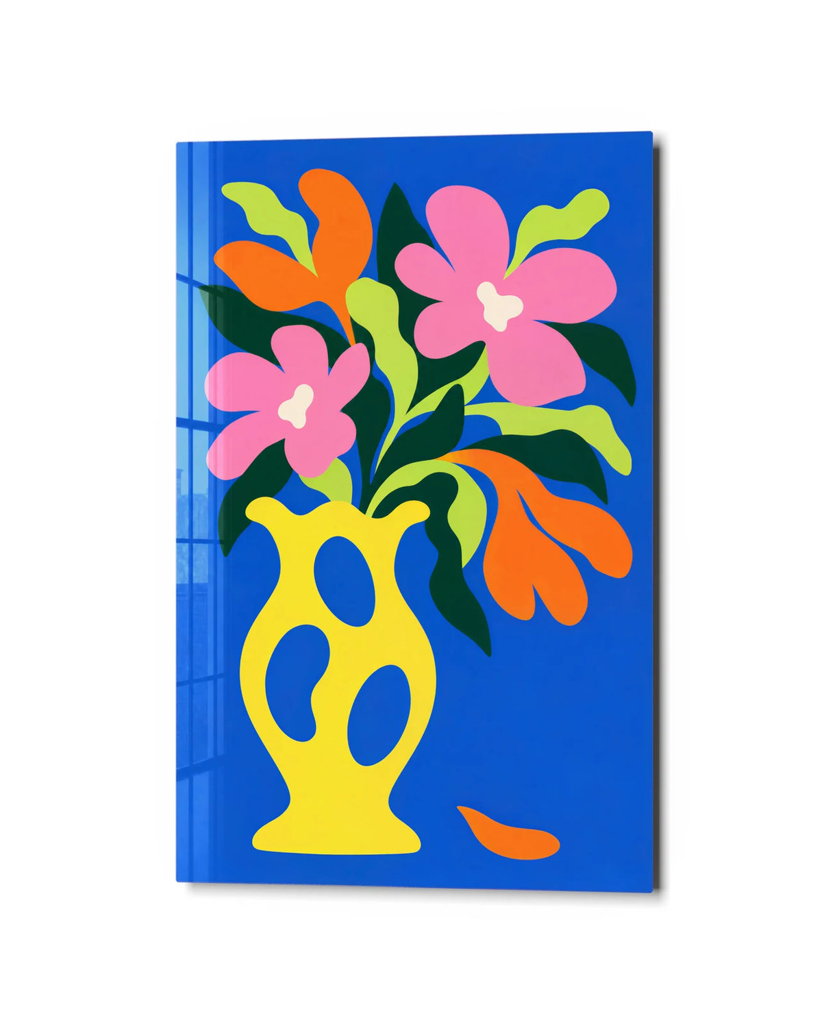 Bouquet Cut from Paper — studio view of glass wall art