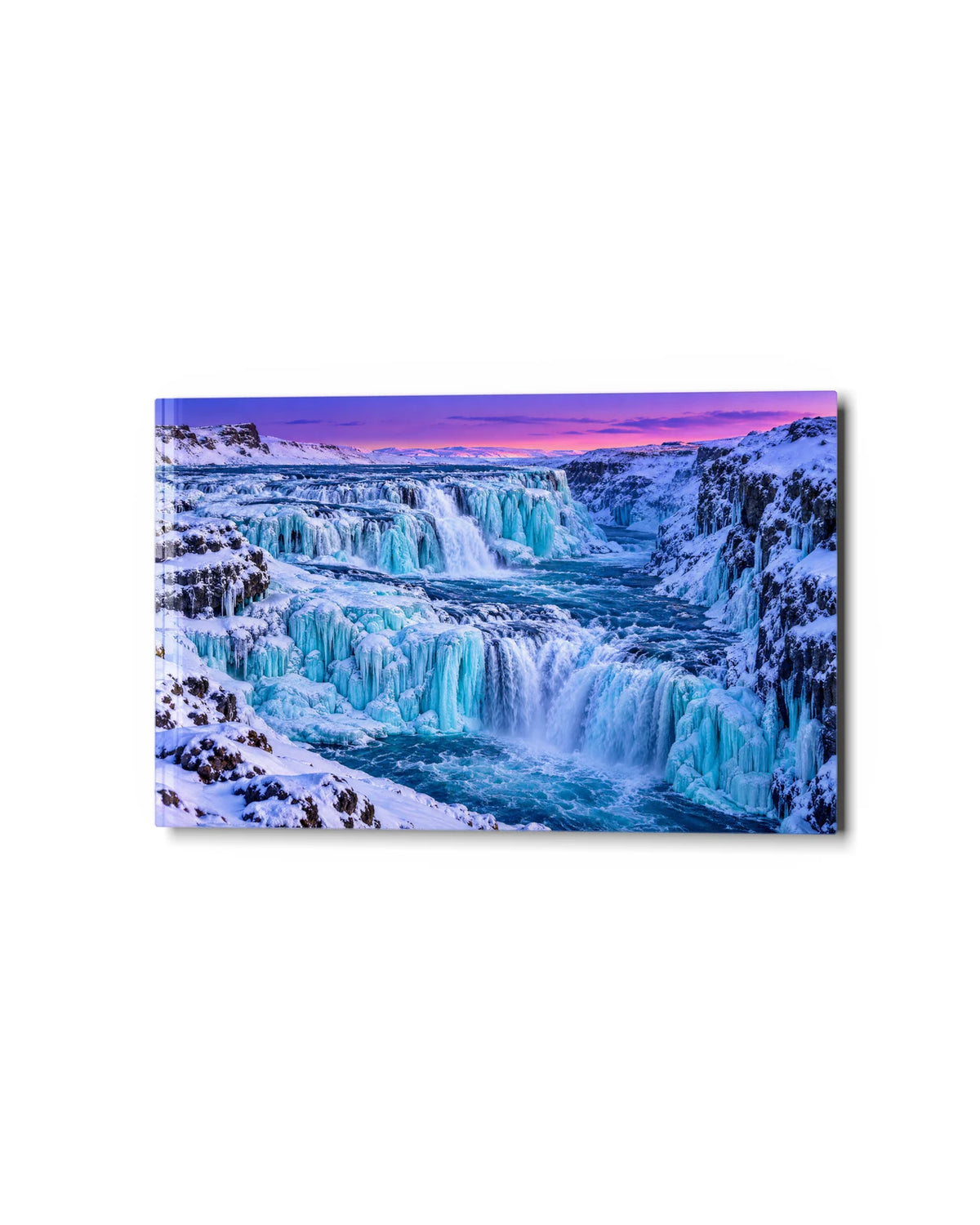Gullfoss in Ice — studio view of glass wall art