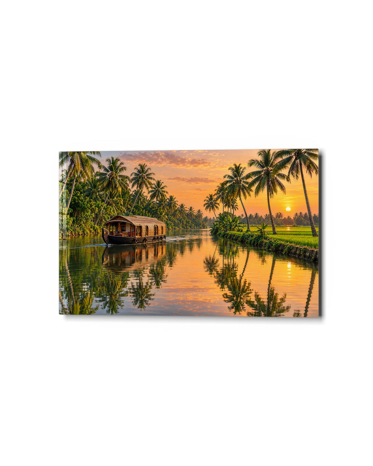 Kerala Backwaters — studio view of glass wall art