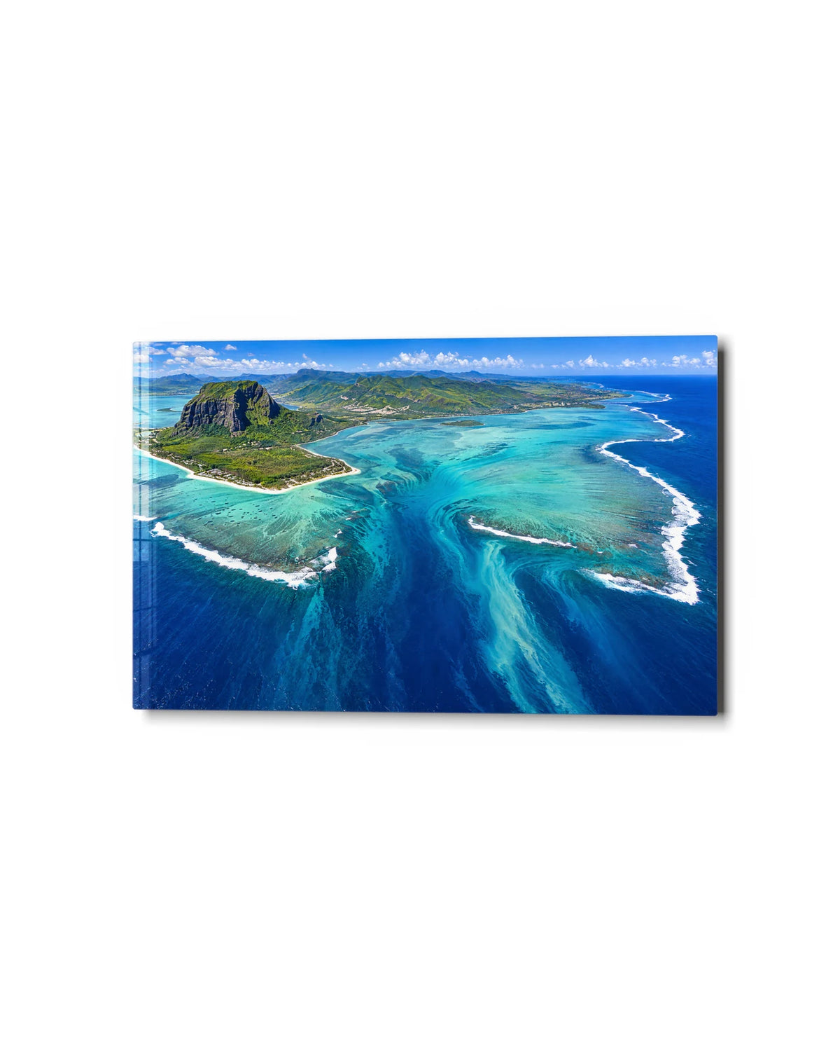 Underwater Waterfall Mauritius — studio view of glass wall art