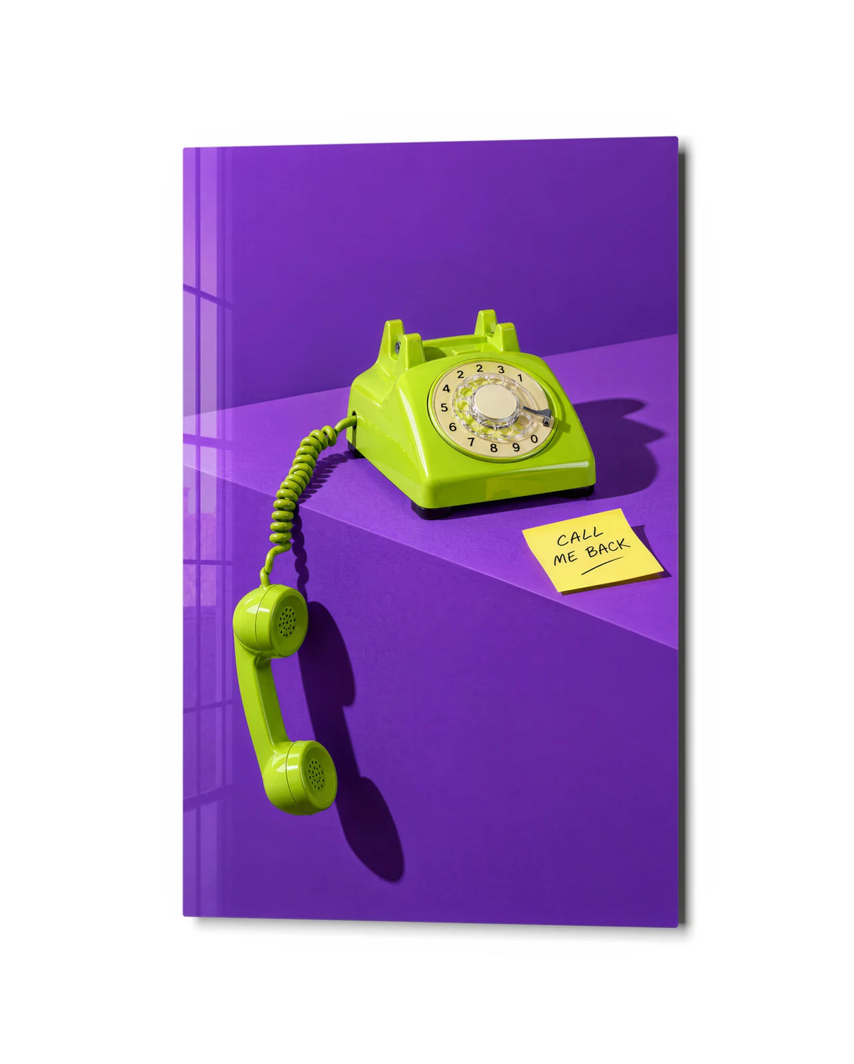 The Call You Waited For — studio view of glass wall art